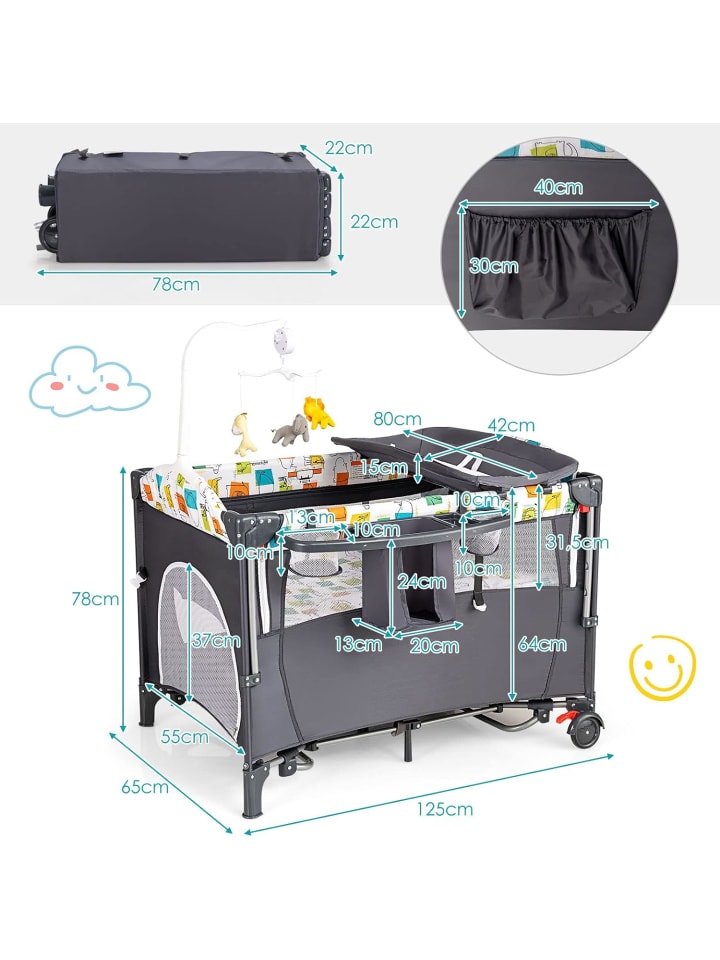 COSTWAY 5-in-1-Babybett in Grau günstig kaufen 120 cm