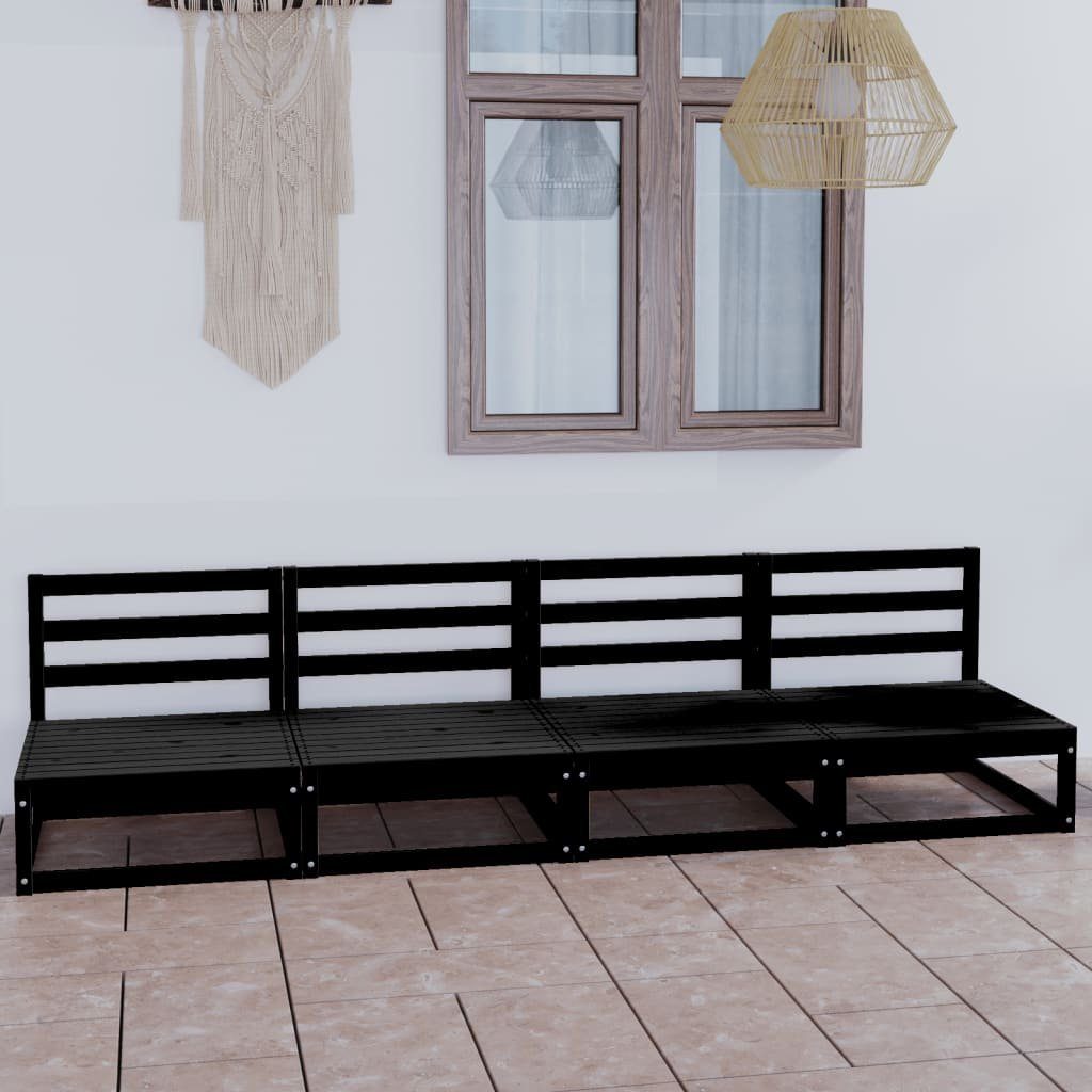 vidaXL Loungesofa Outdoor-Sofa 4-Sitzer Schwarz Massivholz Kiefer, 1 Teile
