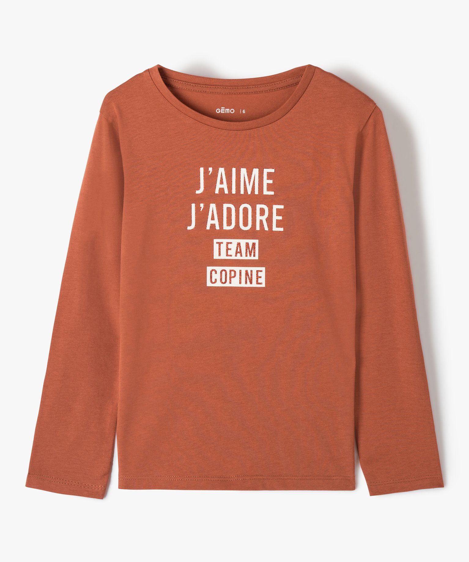 Tee-shirt fille à manches longues à motif fantaisie marron | GEMO