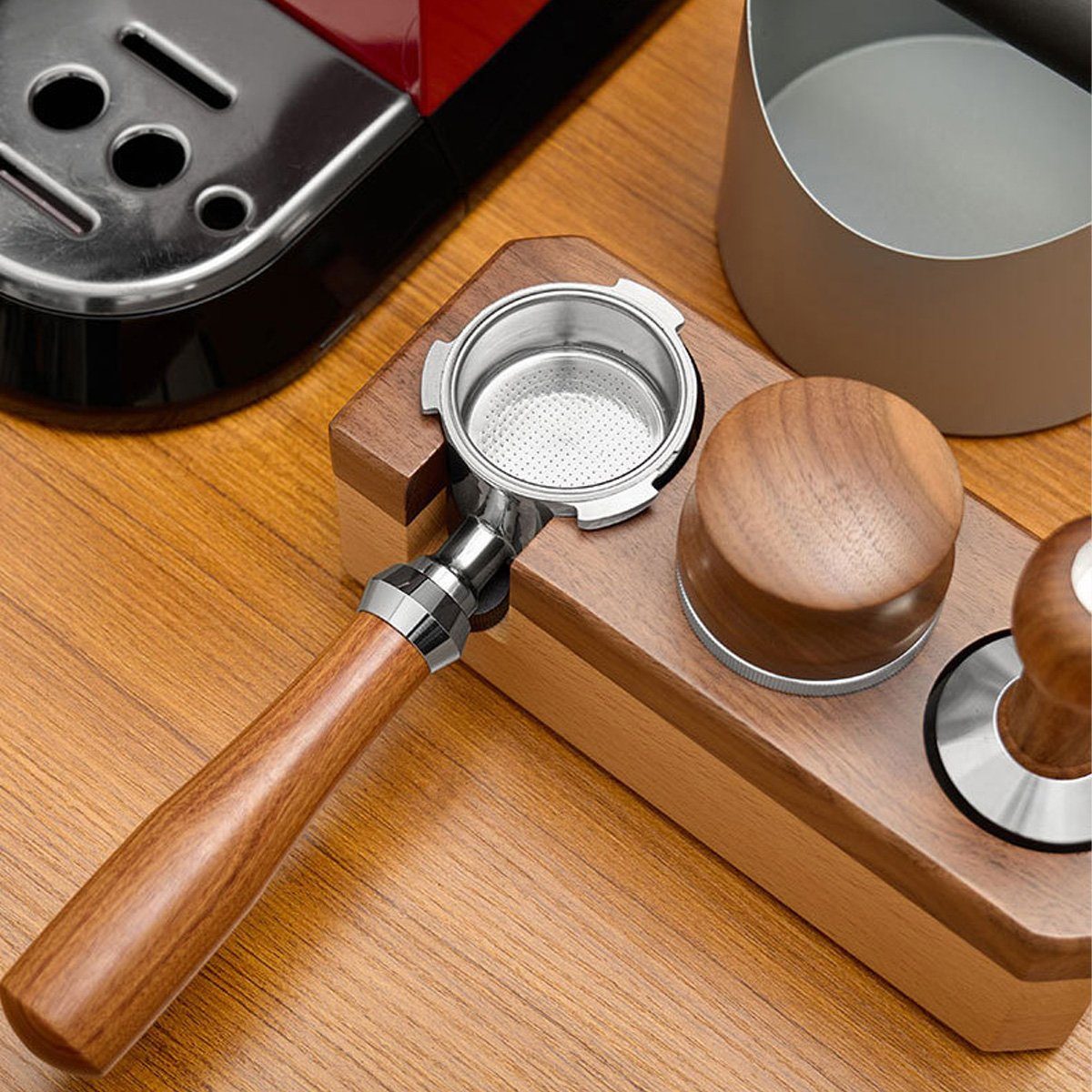Hikeren Espressomaschine Bodenloser Kaffee Siebträger, mit Puck Screen, Holzgriff, 51/54MM, 54mm/51mm