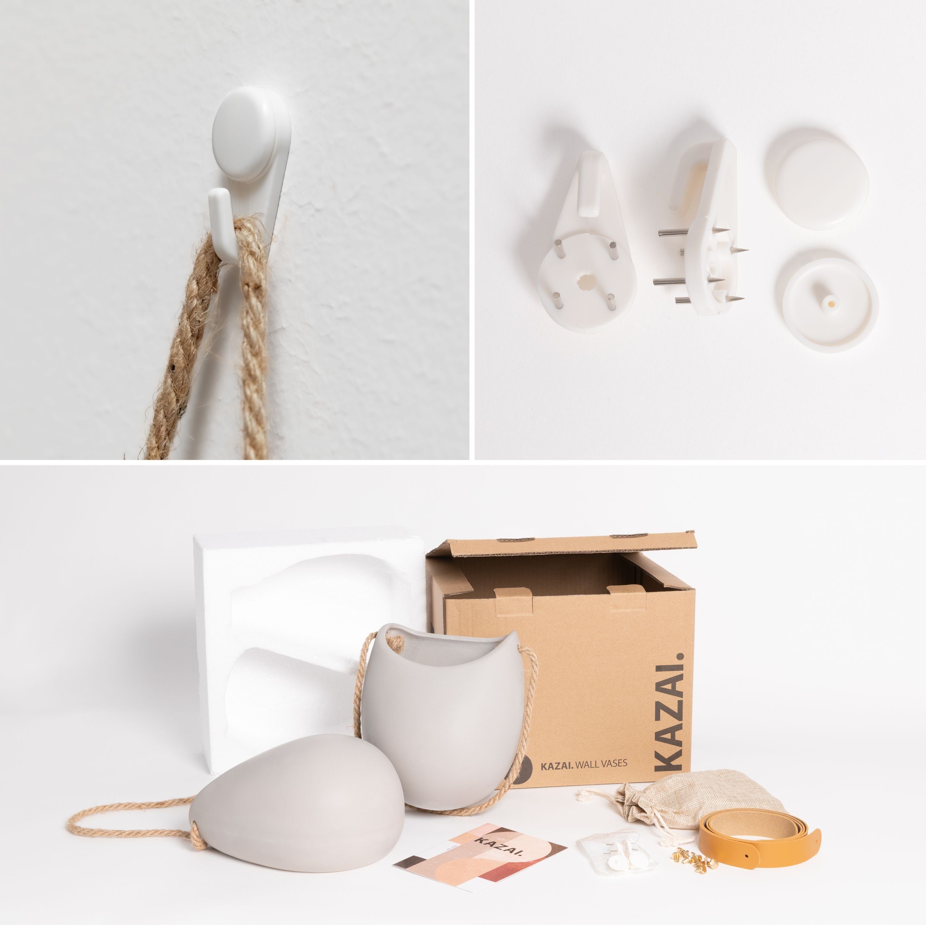 KAZAI. Blumentopf Keramik Wandvasen (Set, aus 2 Töpfen inkl. verschiedener Aufhänger, ohne Bohren), Wand-Blumentöpfe als originelle Wohn-Deko