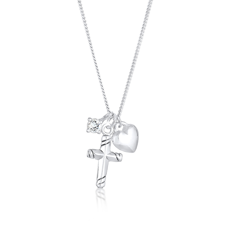 Elli Elli Collier Pendentifs de Coeur Croix Poisson Réligion avec Cristaux de Zircone  collier