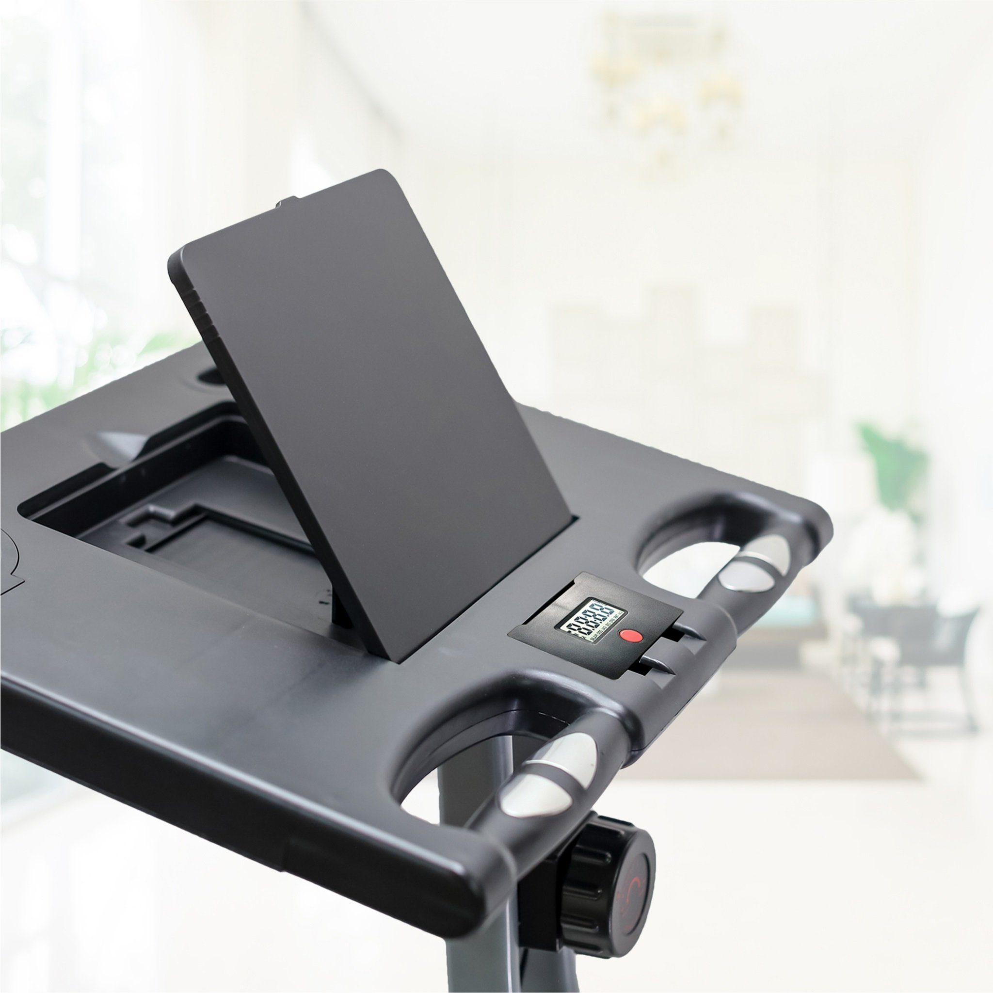 Zoomyo Heimtrainer Work, Hometrainer mit Schreibtisch, Tablet/Smartphone Halterung, Schwungrad: ca. 1,5 kg