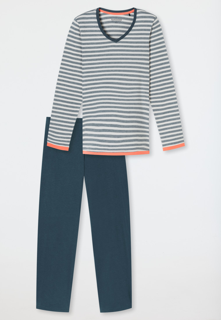 Schlafanzug lang Ringel jeansblau - Casual Essentials