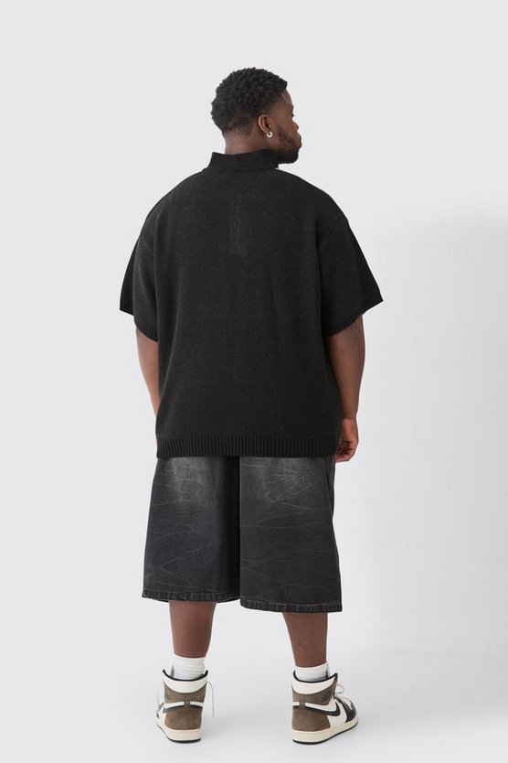 Plus Oversize Homme Poloshirt in Schwarz