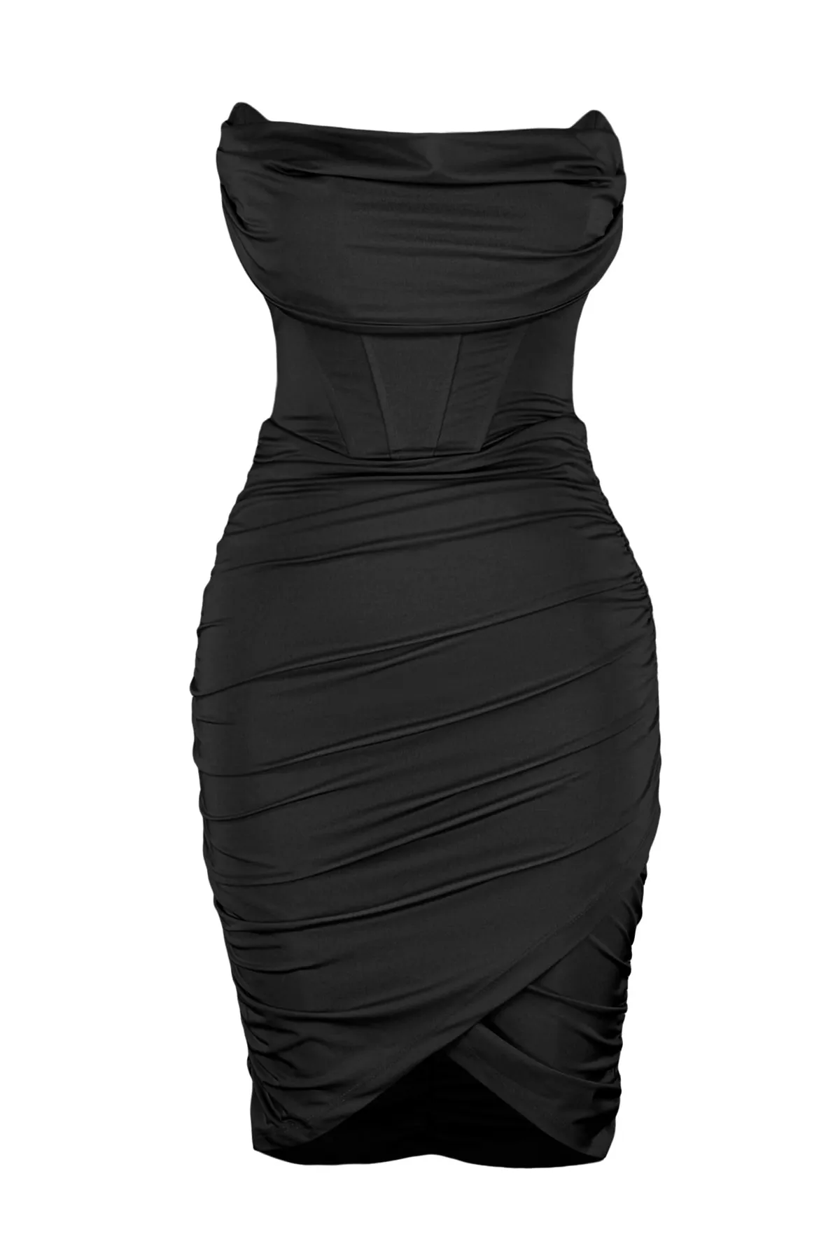 Trendyol Collection  Schwarzes, figurbetontes, gestricktes, gefüttertes, elegantes Abendkleid mit Korsettdetail TPRSS23EL00174