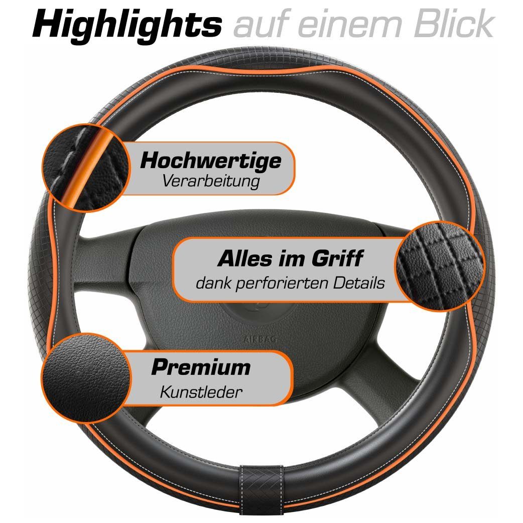 Upgrade4cars Lenkradbezug SportsLine, Ø 37,00 - 39,00 cm, Stilvolles Linien-Design mit Perforierten Details für mehr Grip