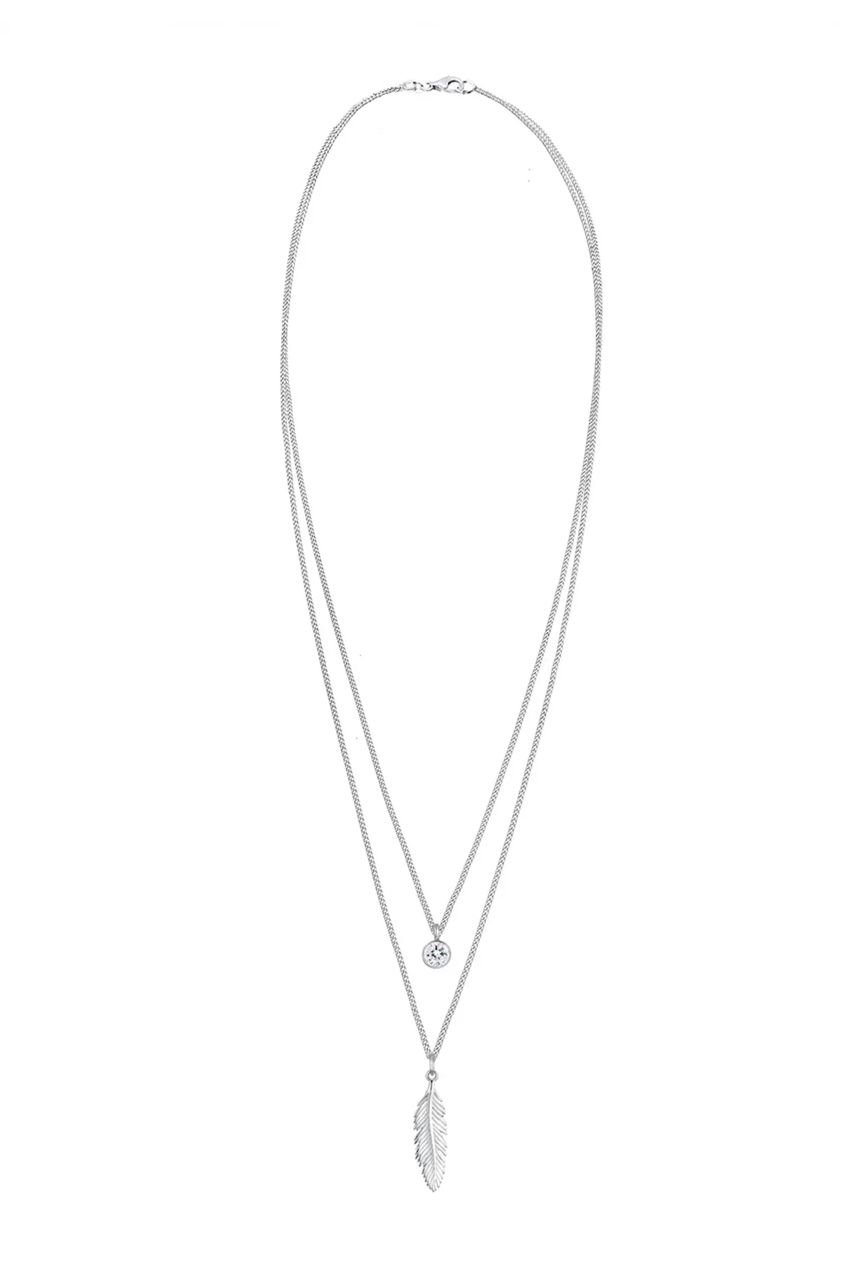 ELLI  Halskette Feder Boho Kristalle 925 Silber