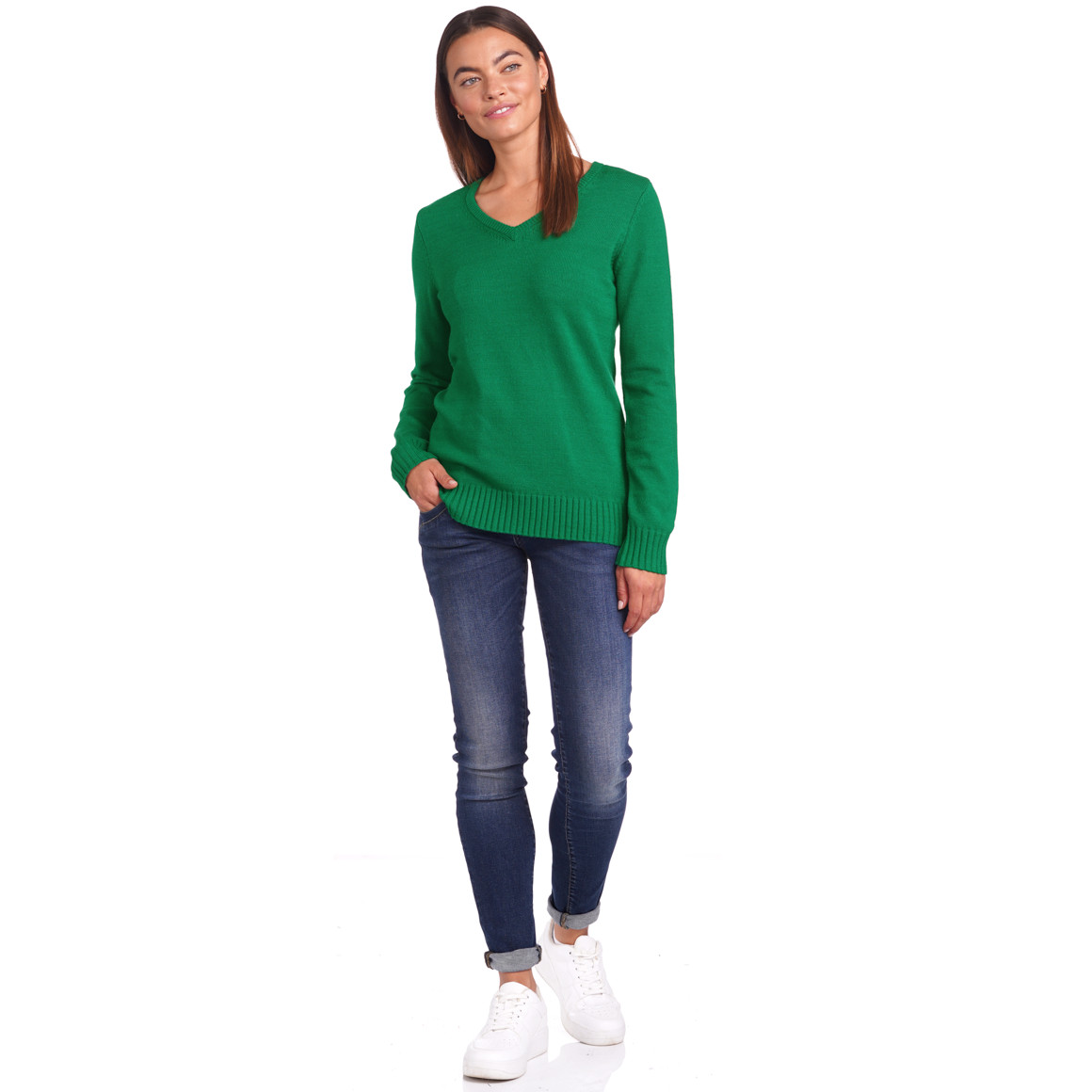 Damen Feinstrickpullover mit V-Ausschnitt