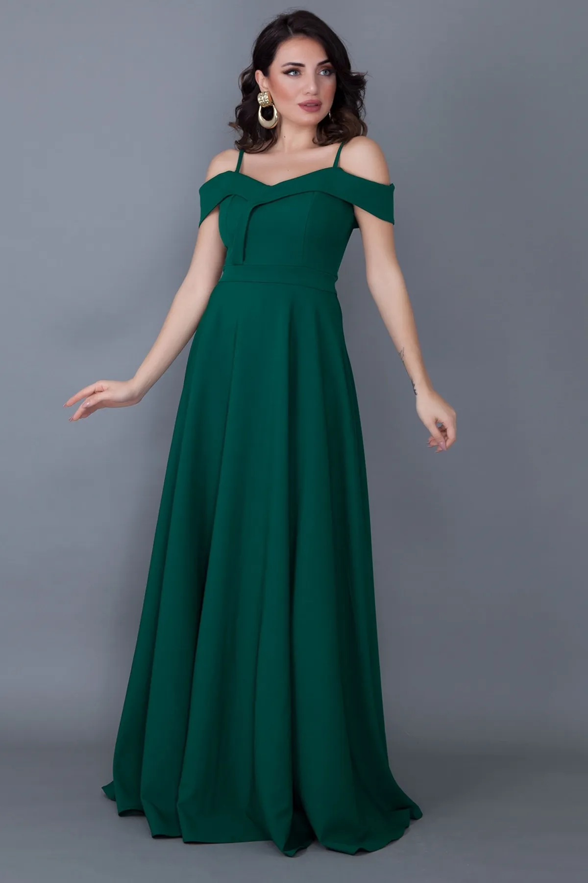 lovebox  Trägerloses, tiefes Schulter-, zweireihiges Maxi-Abendkleid in Smaragdgrün mit 342