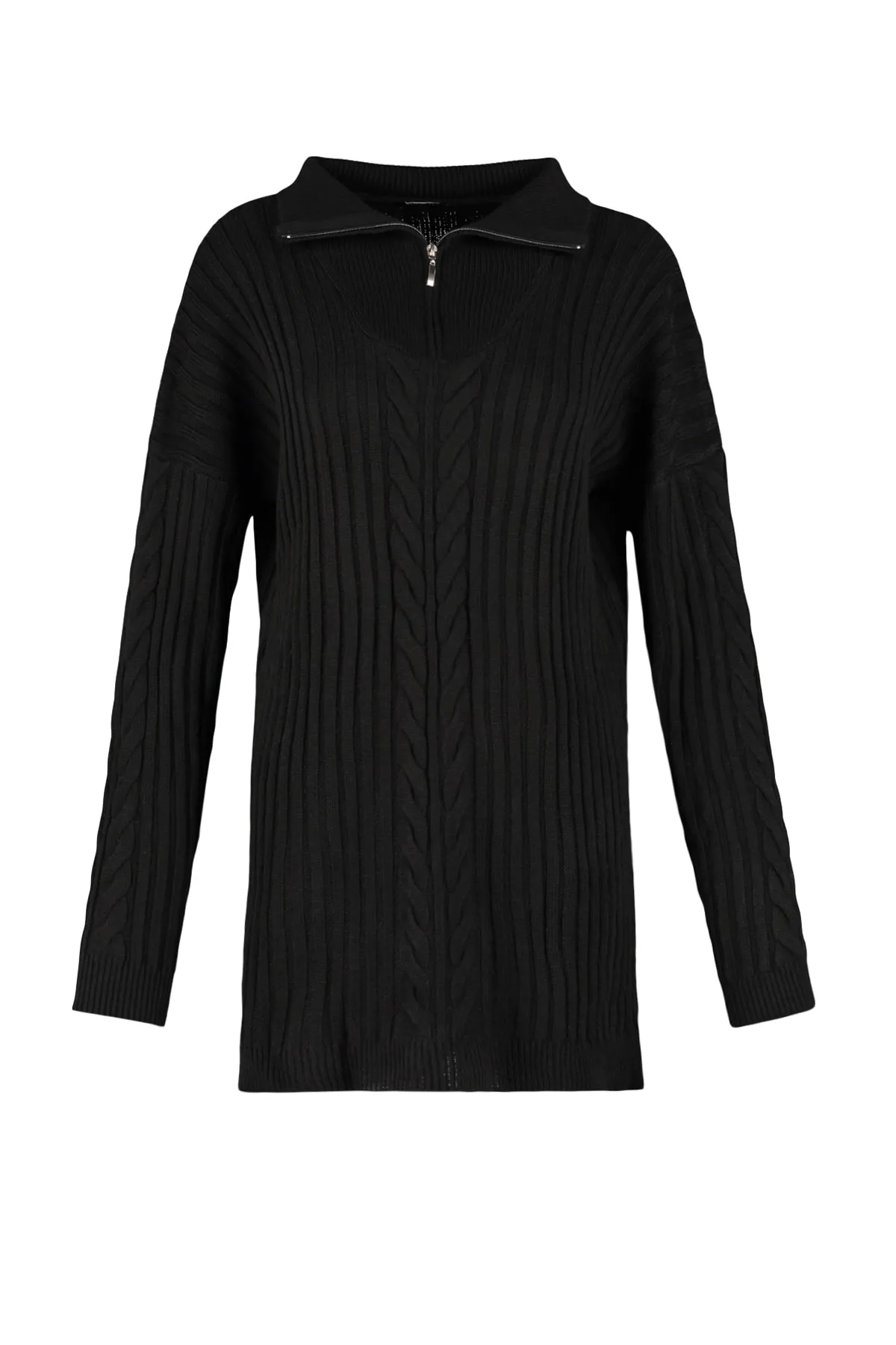 Trendyol Modest  Schwarzer Selanik-Strickpullover mit Reißverschluss TCTAW23AK00017