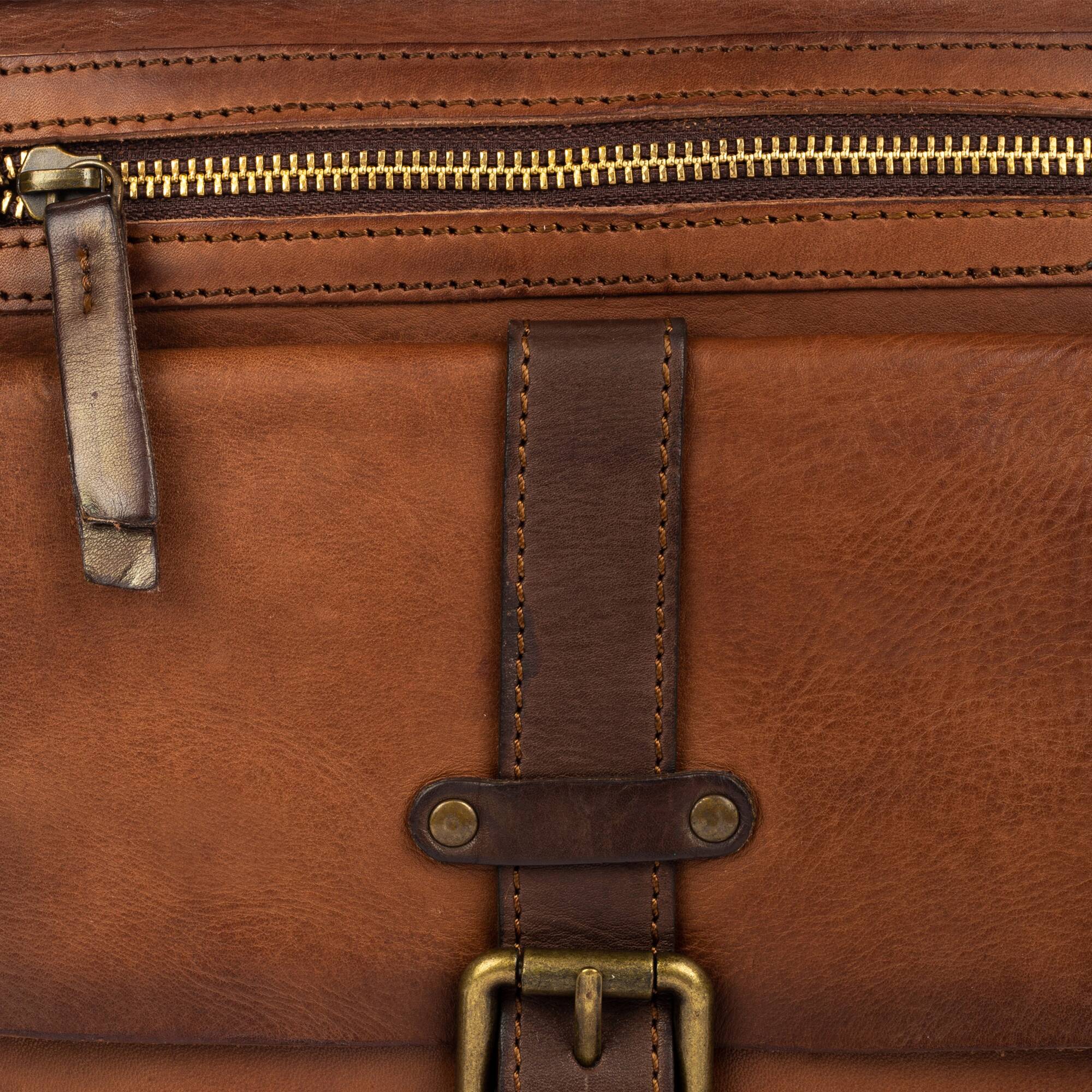 Męska torba z tkaniny washed line - COGNAC