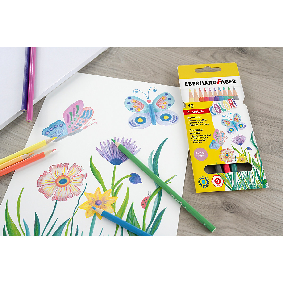 Buntstift Pastell hexagonal, 10 Farben