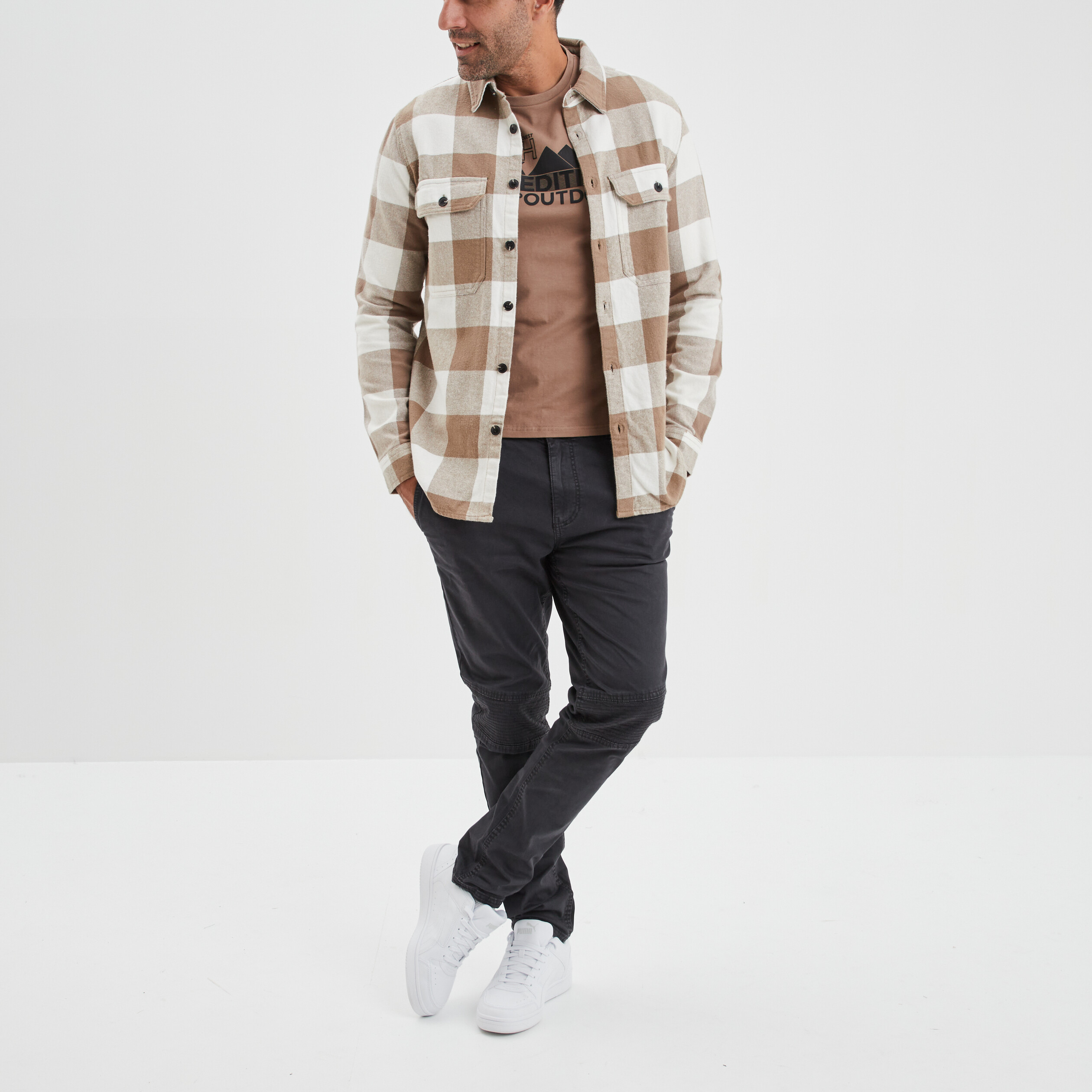 Surchemise coton manches longues Creeks beige homme | La Halle