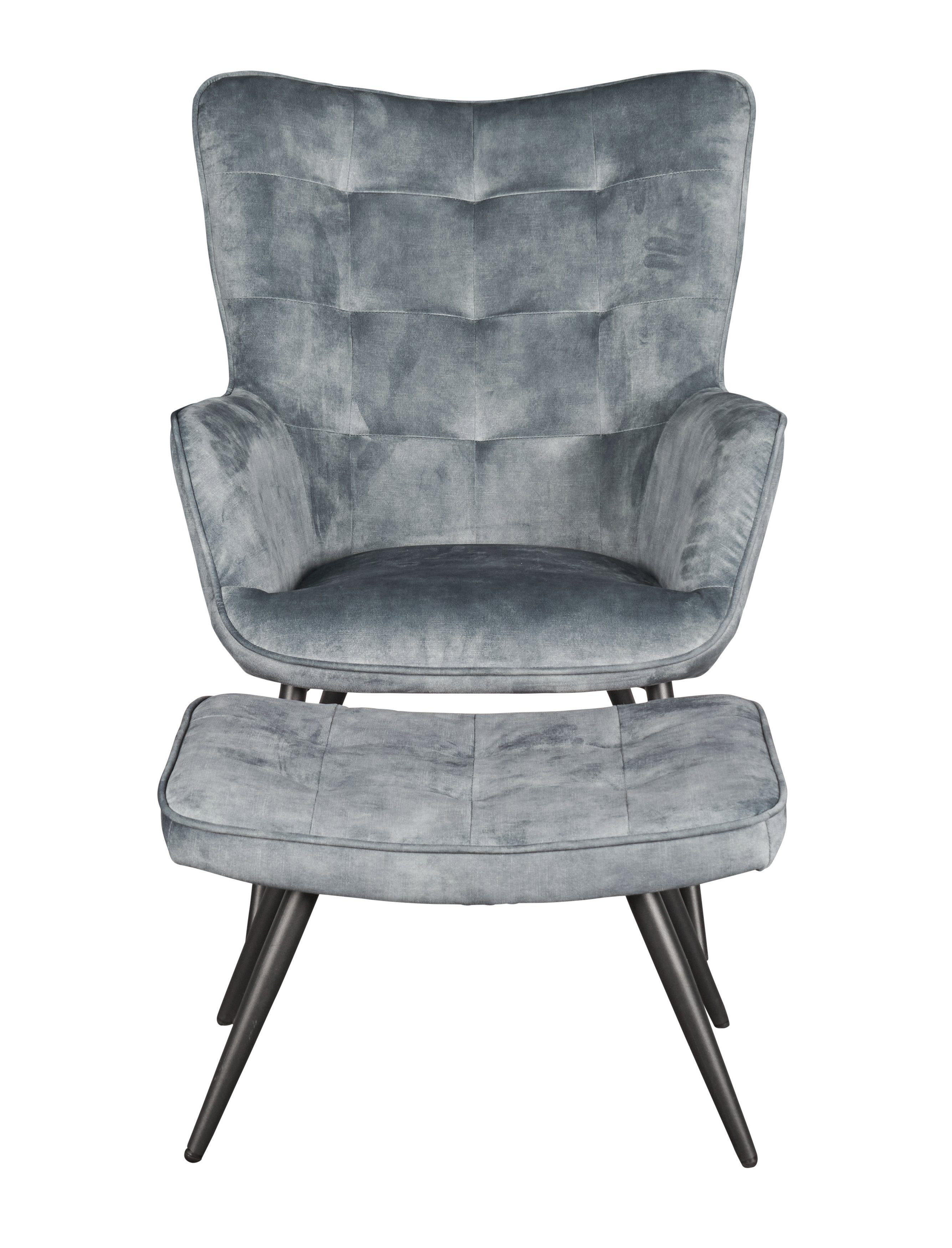 LC Home Esszimmersessel Relaxsessel Umbera Vintage Ohrensessel mit Hocker Samtbezug (Sessel+ Hocker, Relaxsessel mit Hocker), gepolstert, Sessel inkl. Hocker, Ziersteppung im Karodesign, robustes Holzgestell, ausgezeichneter Sitzkomfort