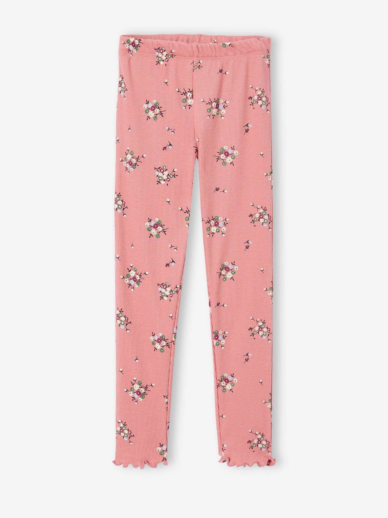 Pyjama fille fleuri en maille côtelée blush