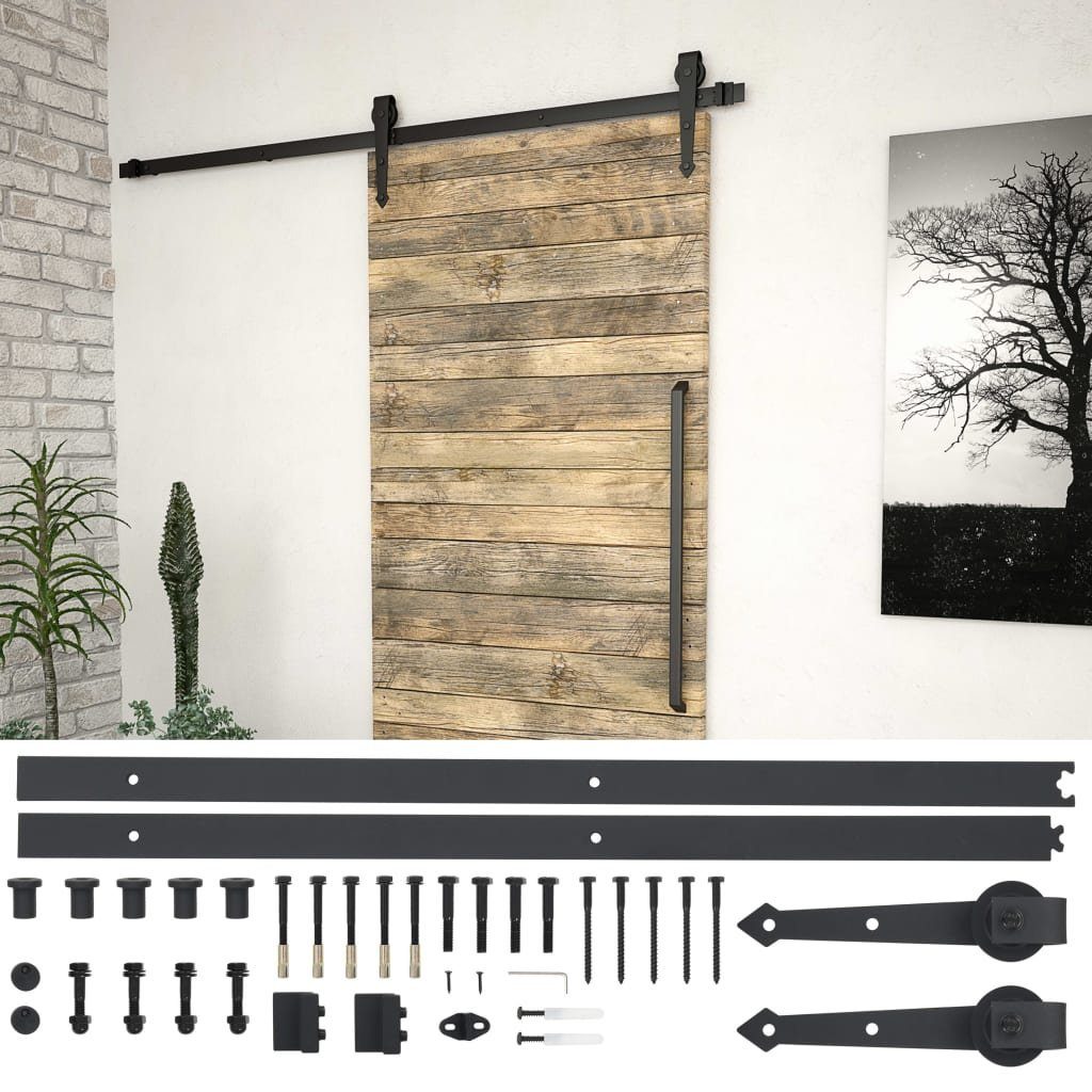 vidaXL Schiebetür Schiebetür-Beschlagsatz 183 cm Stahl Schwarz (1-St)