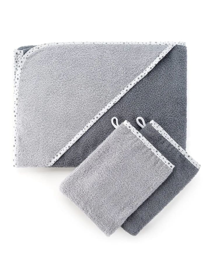 Wörner 3-tlg. Bade-Set - Kapuzenbadetuch in grau günstig kaufen onesize