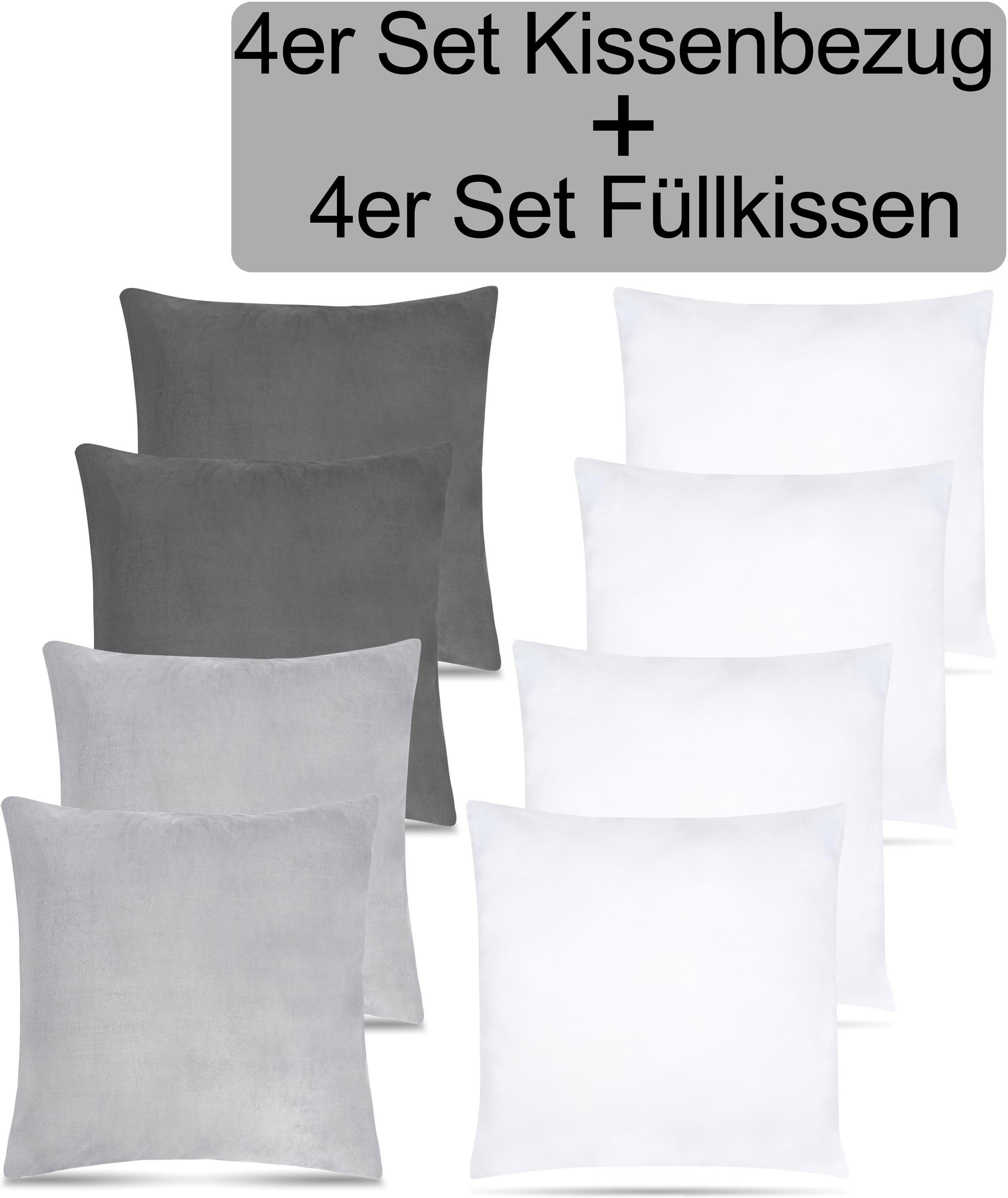 Aspero Dekokissen 4er Set Kissenbezüge inkl. Füllung Tamara, Plüsch Zierkissen 45 x 45 cm mit Cashmere Feeling