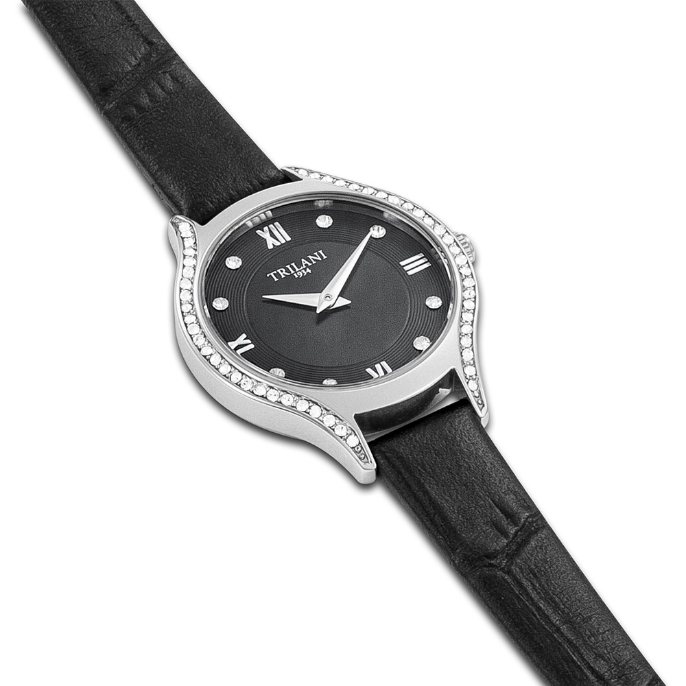 Trilani Montre à quartz en Cuir véritable en Noir Montre