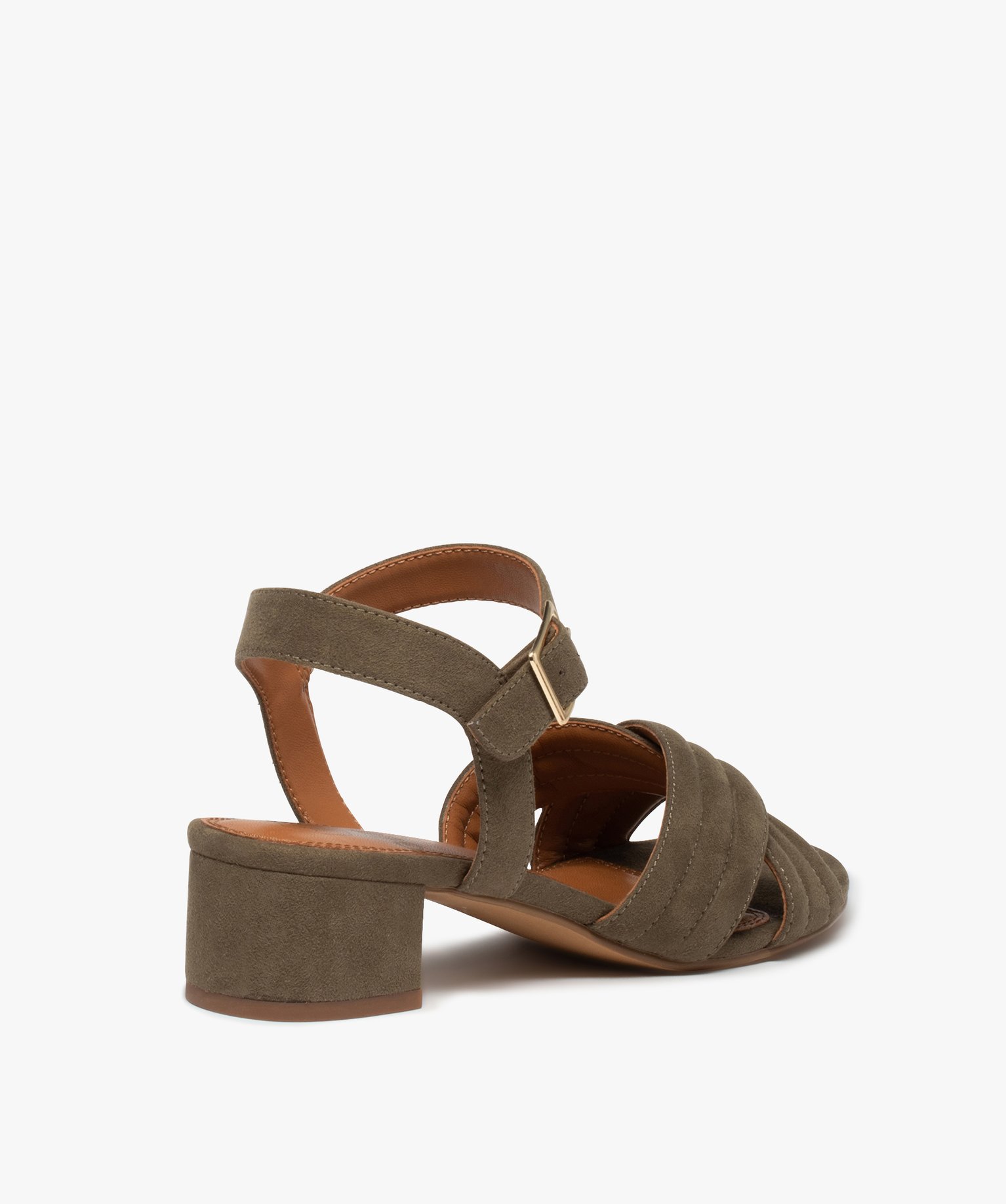 Sandales femme à brides matelassées en suédine et petit t... kaki | GEMO