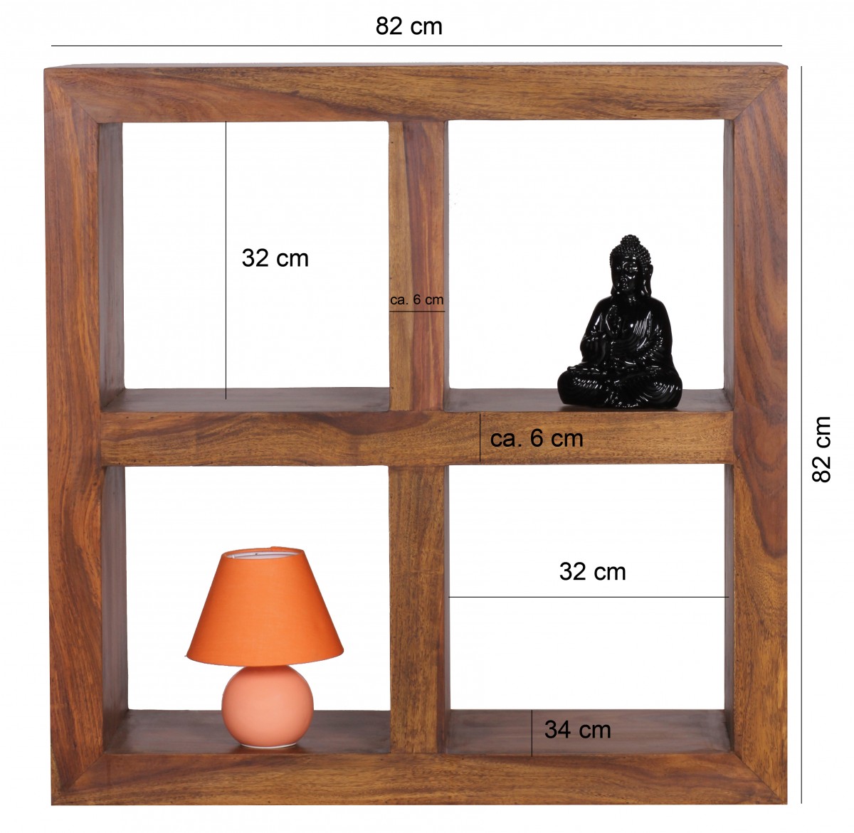 Wohnling Sheesham Standregal Massiv 82 cm mit 4 Böden Massivholz