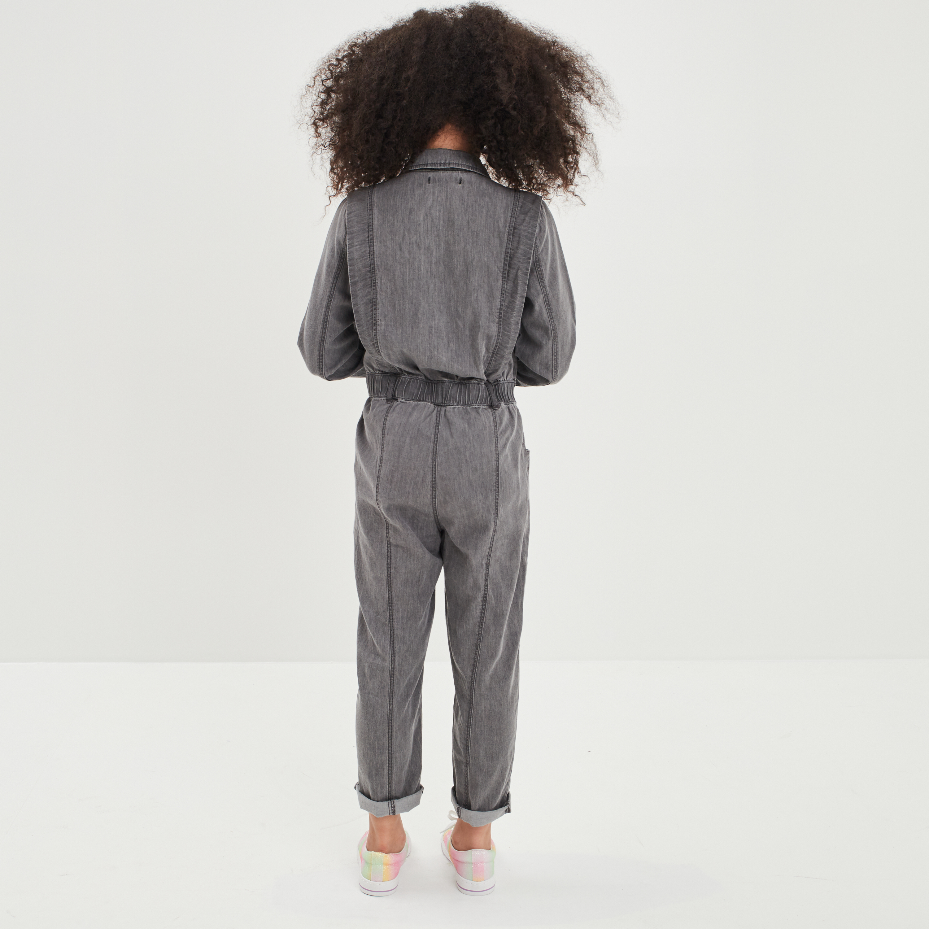 Combinaison pantalon zippée denim gris fille | La Halle