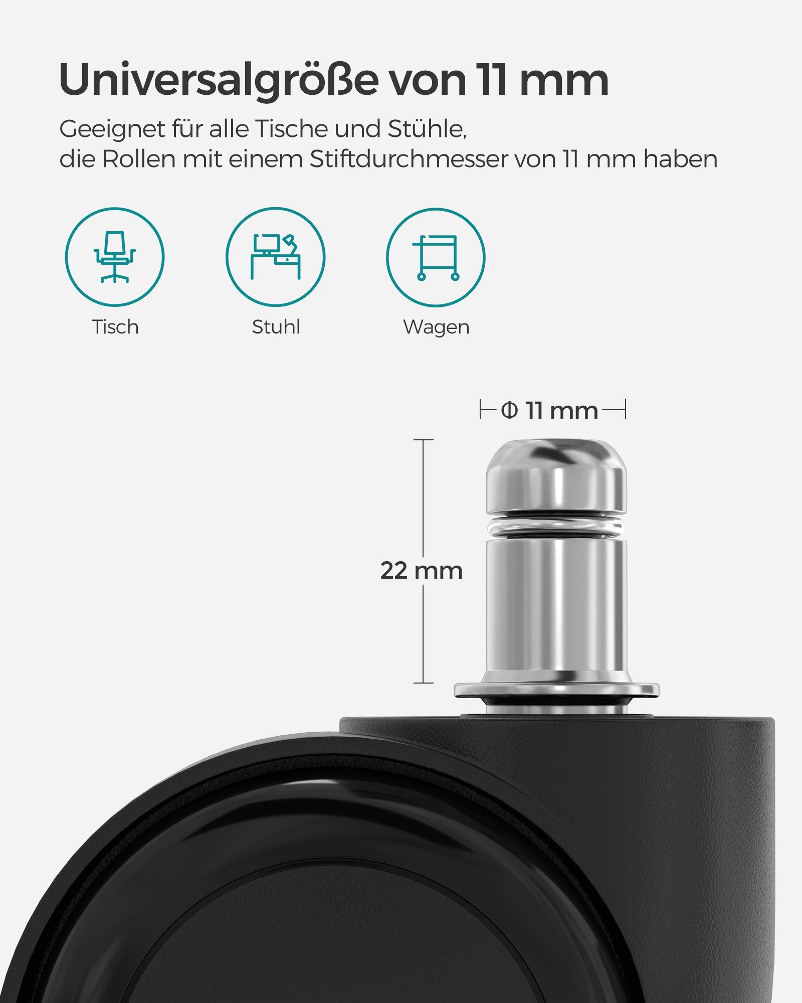 SONGMICS Stuhlrolle, (5-St), 50 mm Räder, 11 mm x 22 mm