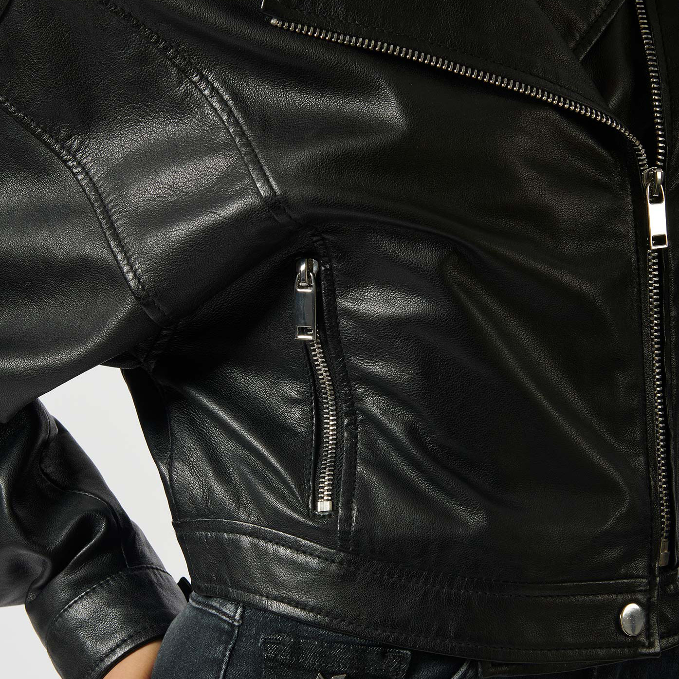 SLIVE  Veste en cuir noir Femme