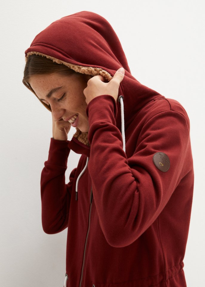 Long-Sweatjacke mit Teddyfutter in der Kapuze