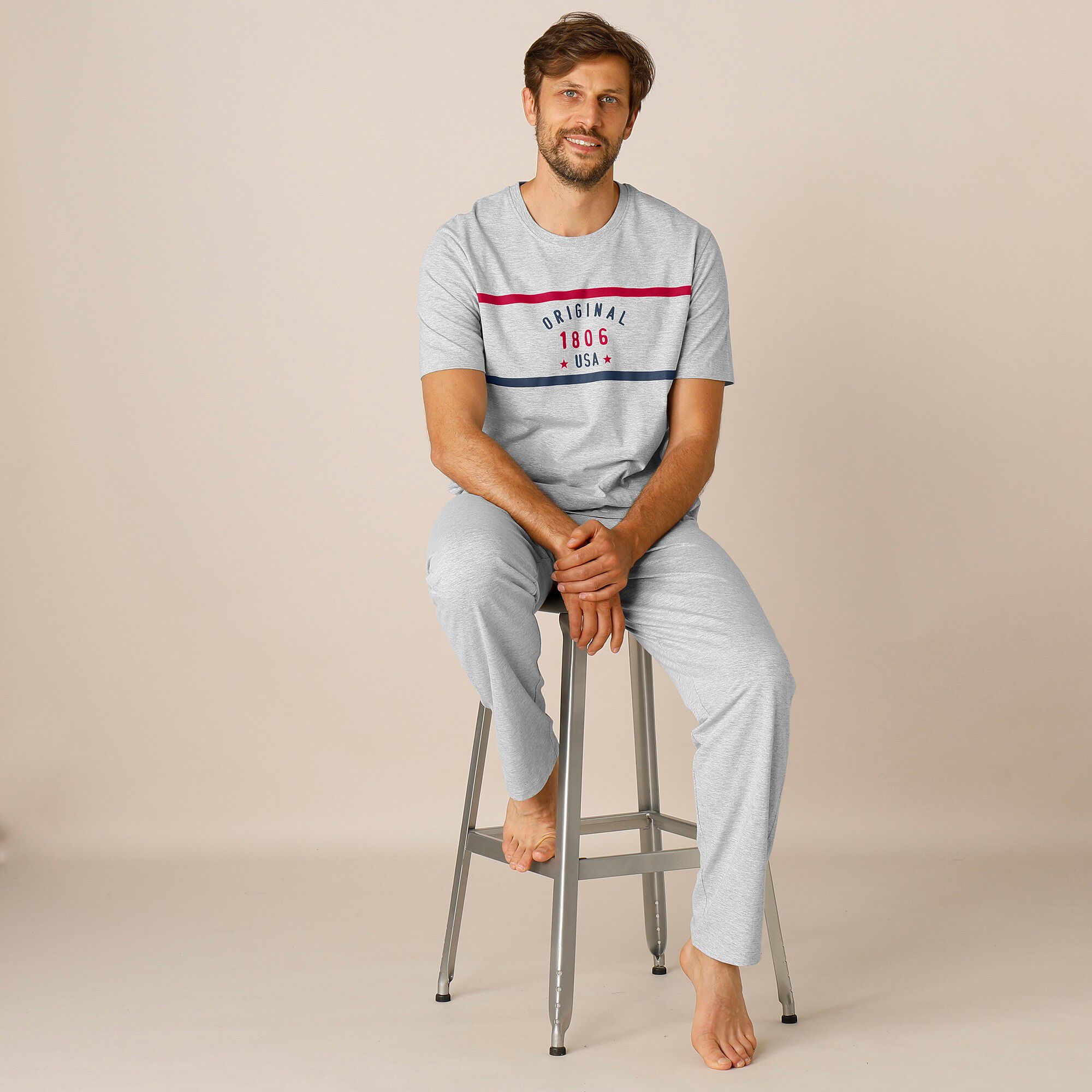 Pantalon pyjama gris chiné uni