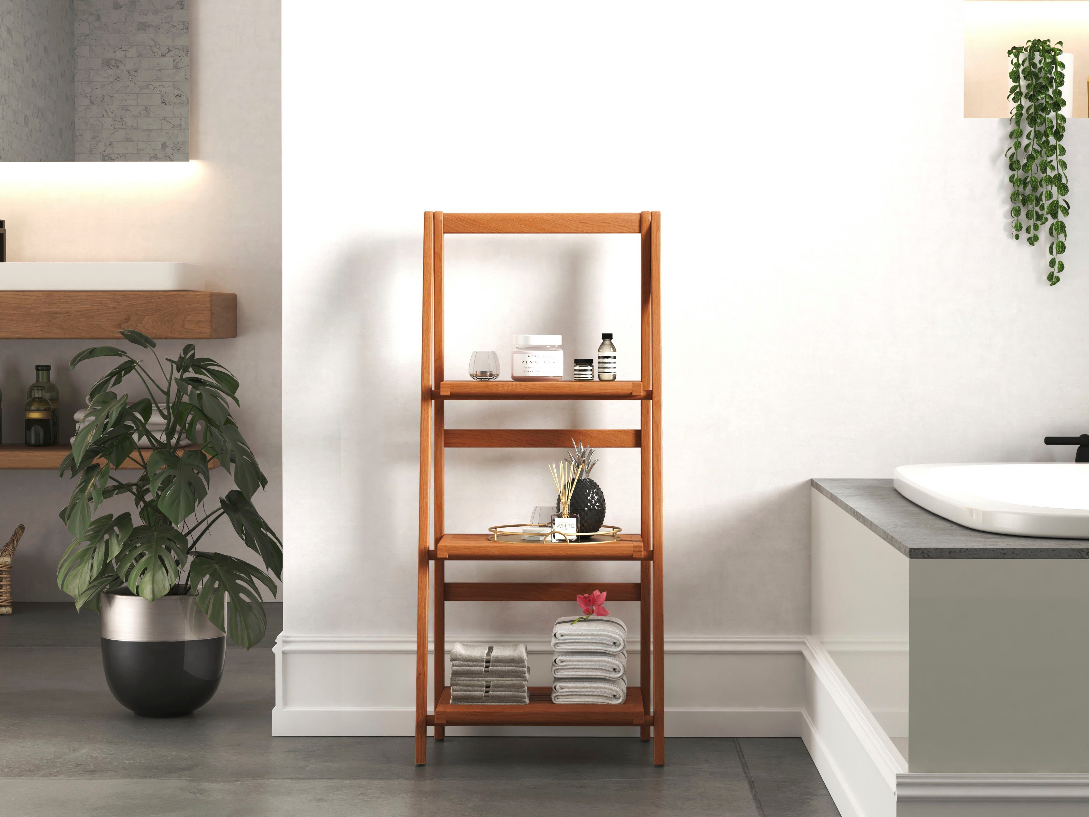 Destiny Ablageregal SPA & LIVING, Standregal mit 3 Ablagefächer, 46x34 x 34 x 103 cm Teak