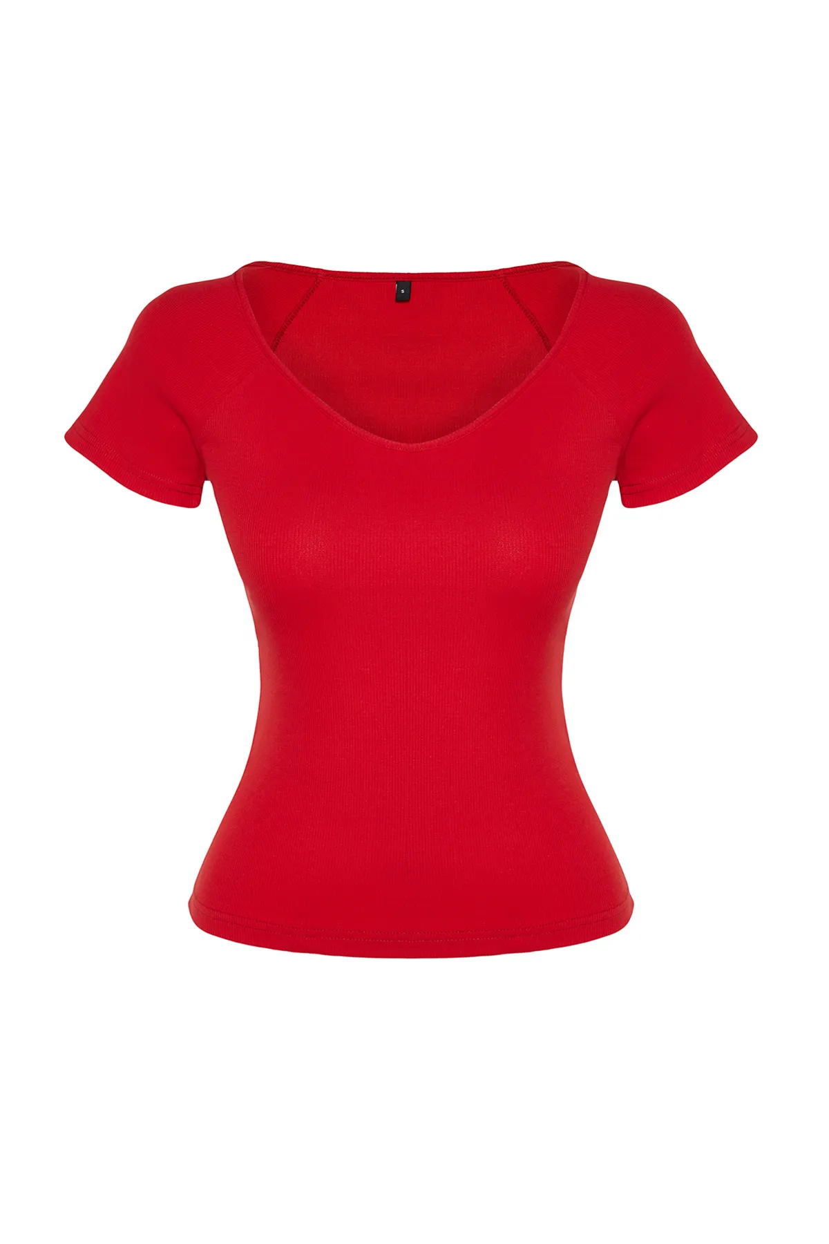 Trendyol Collection  Rote, taillierte Strickbluse aus Baumwollstretch TWOSS21BZ0579