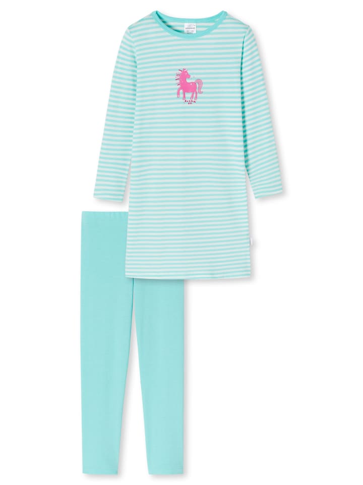 Schiesser Schlafanzug lang Organic Cotton in Türkis günstig kaufen