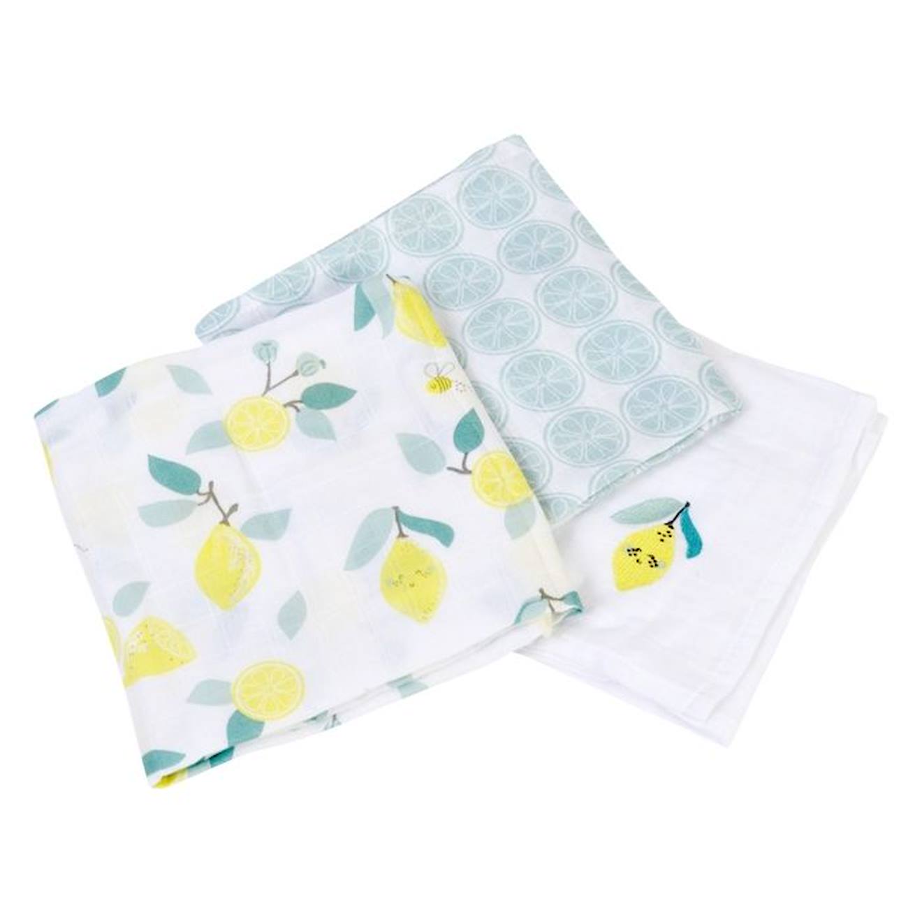 Lot de 3 langes en coton bio* Limonade jaune