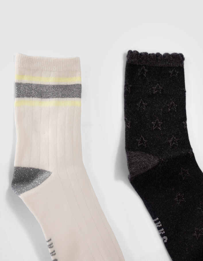 Chaussettes grises et écrues côtelées fille