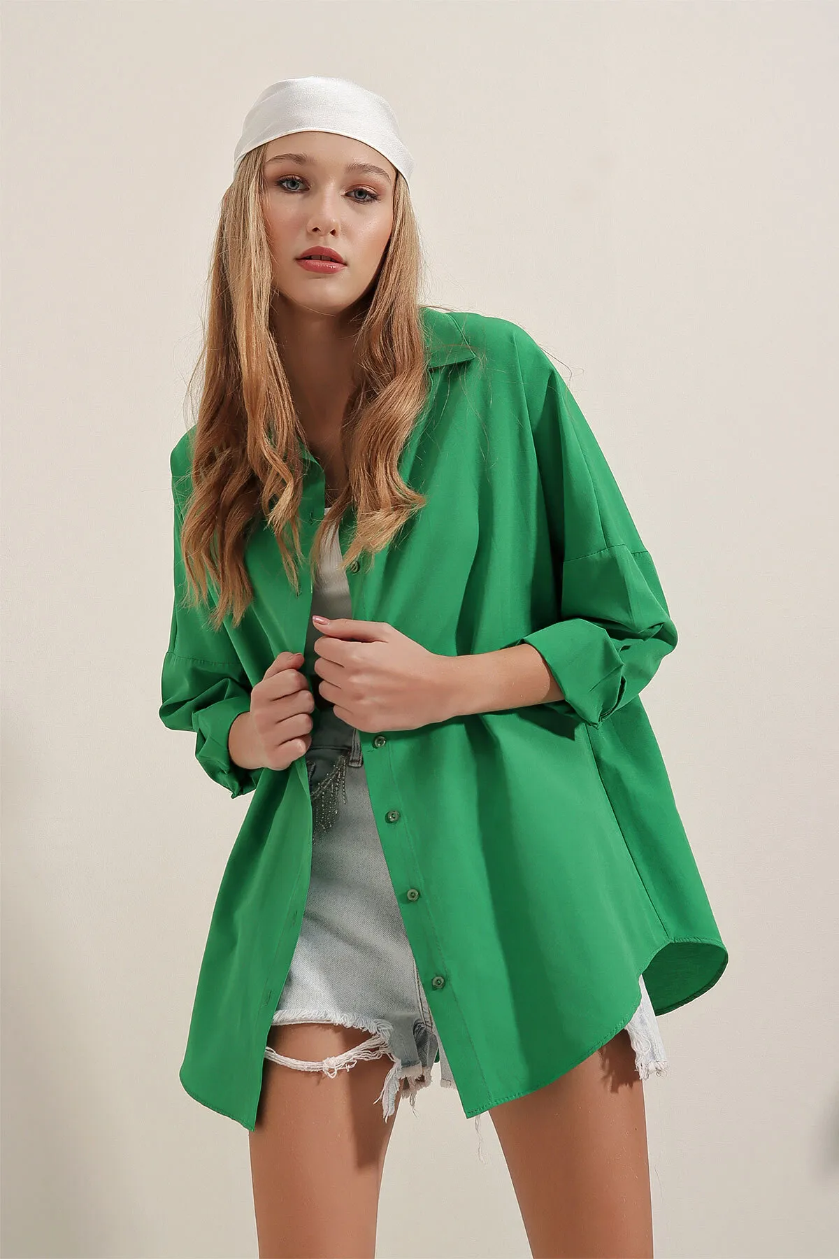 Bigdart  3900 Oversize-Lang-Basic-Hemd – Grün