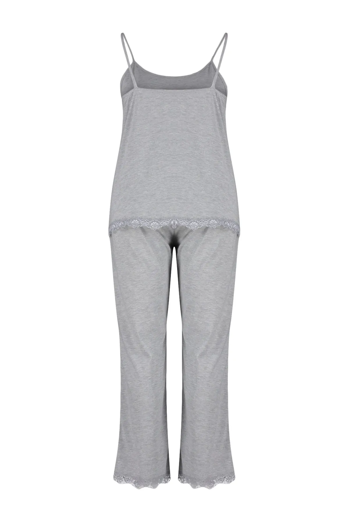 Trendyol Curve  Graues Pyjama-Set aus Strick mit Spitzendetail