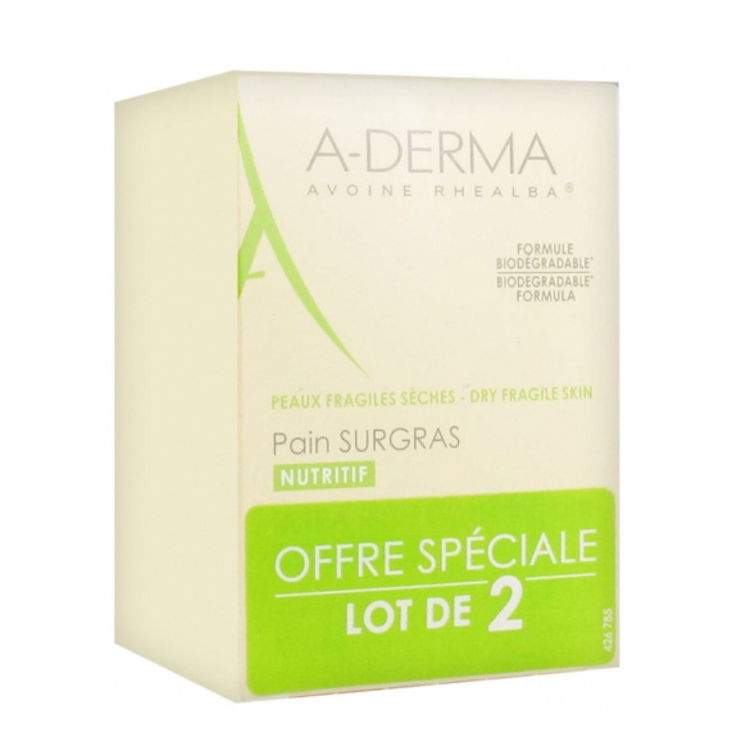 a-derma Pain Surgras Nutritif Nettoyer, Nourrir, Protéger Peaux Sèches 2x100 g