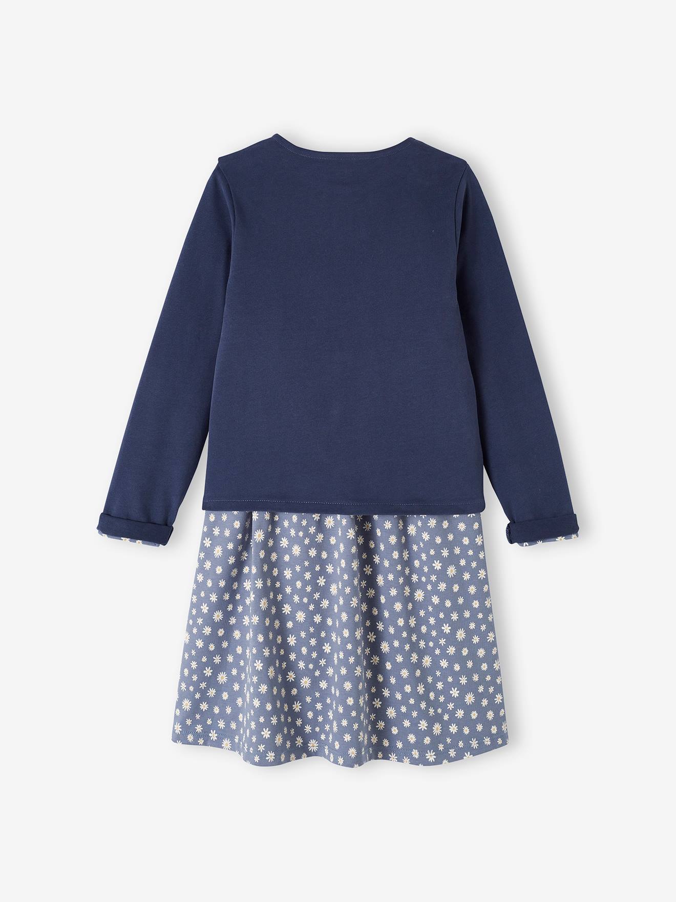 Ensemble fille cardigan et robe imprimée fleurs encre imprimé