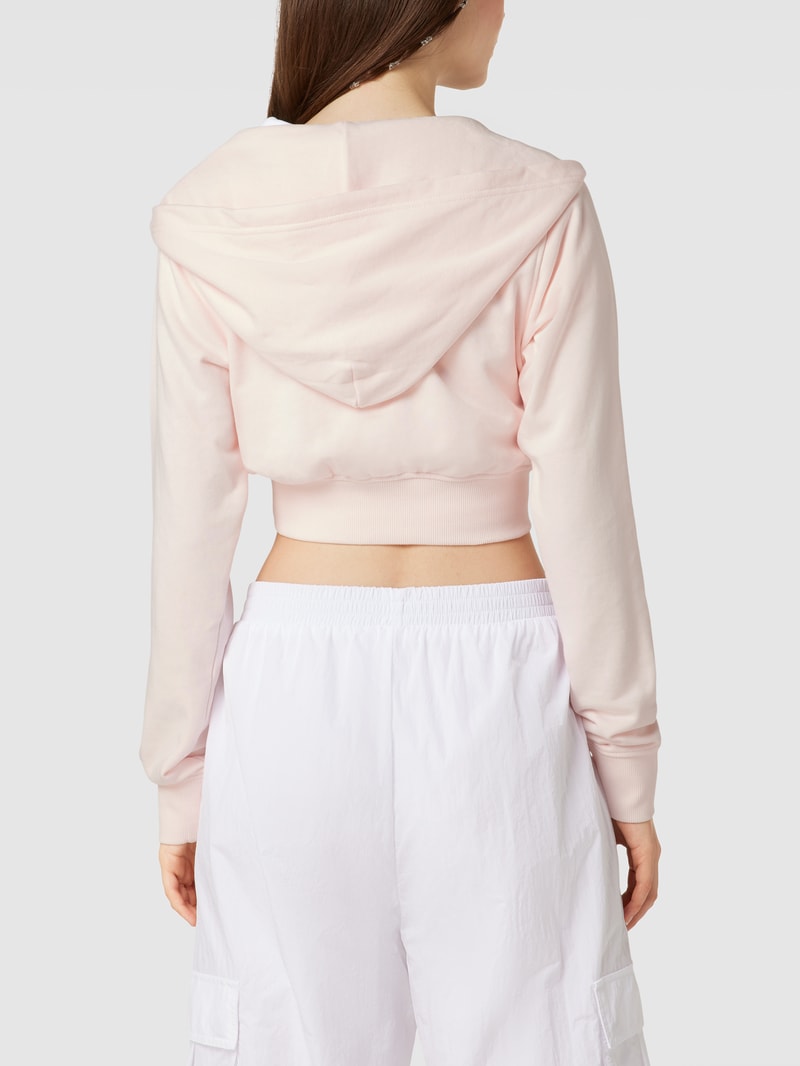 Cropped Sweatjacke mit Label-Stitching in hellrosa