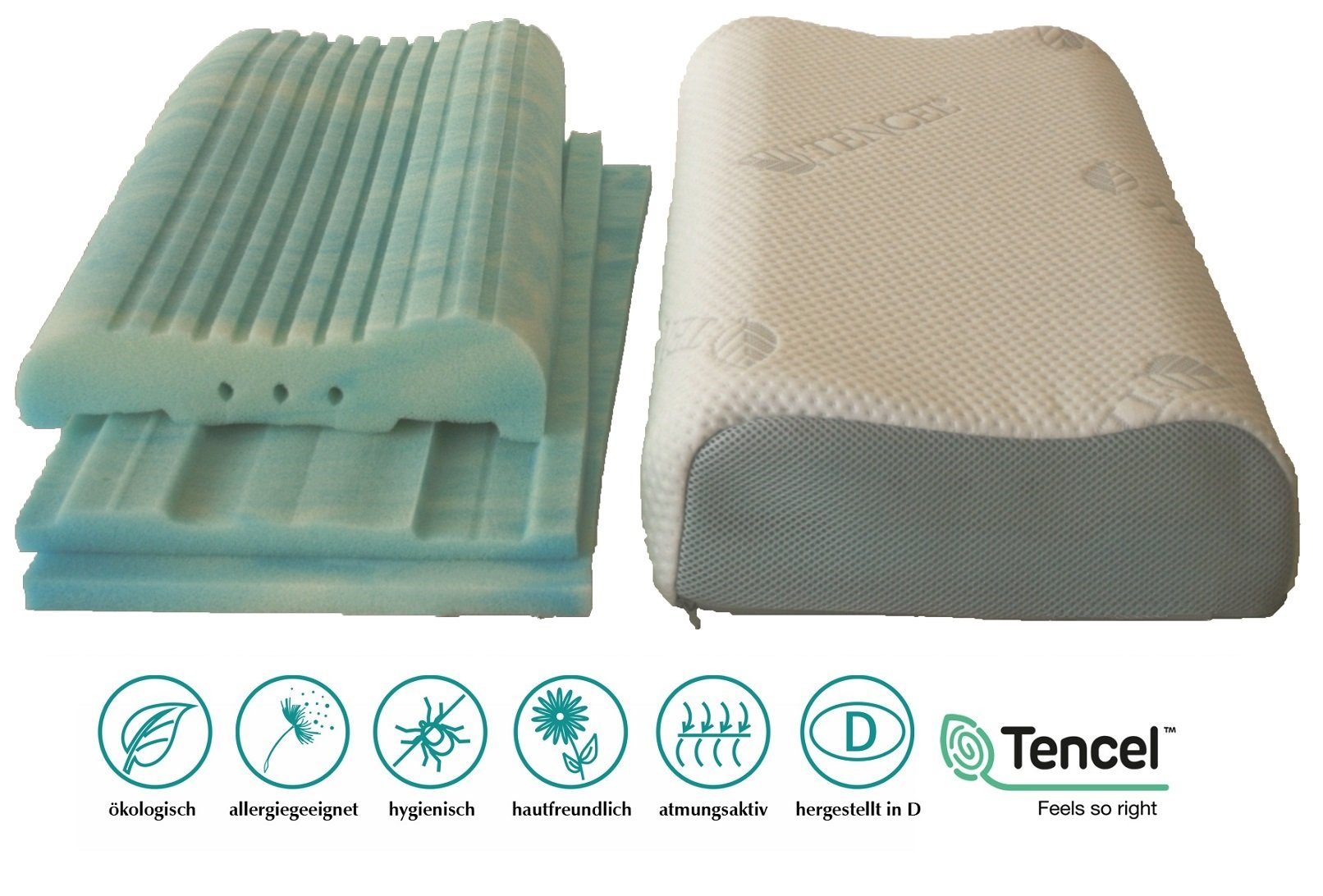 Nackenstützkissen Visco Gelschaum Nackenkissen vario vital Ortho Dreams one fits all Bezug Tencel Doppeltuch, Betten Traumland