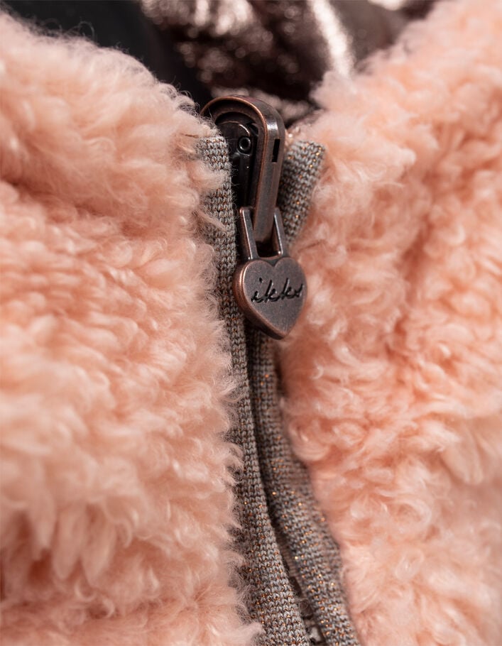 Doudoune réversible rose cuivré et Sherpa fille