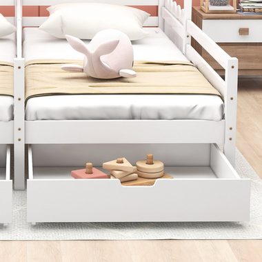 Flieks Massivholzbett, Hausbett Kinderbett Doppelbett 2 Schubladen 200x90cm