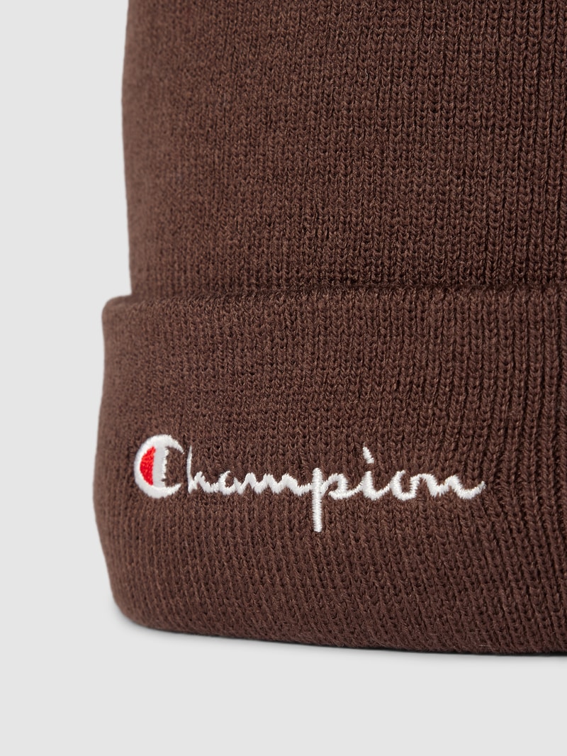 Beanie mit Label-Stitching in dunkelbraun