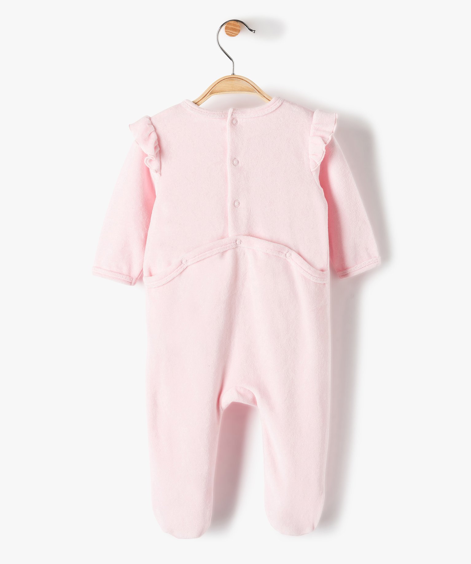 Pyjama bébé fille en velours avec volants sur les épaules rose | GEMO