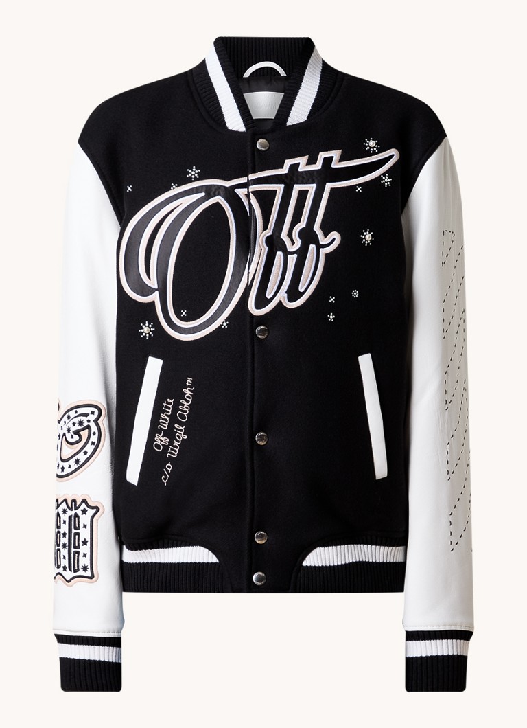Prošívaná baseballová bunda Off-White z vlněné směsi s koženými detaily