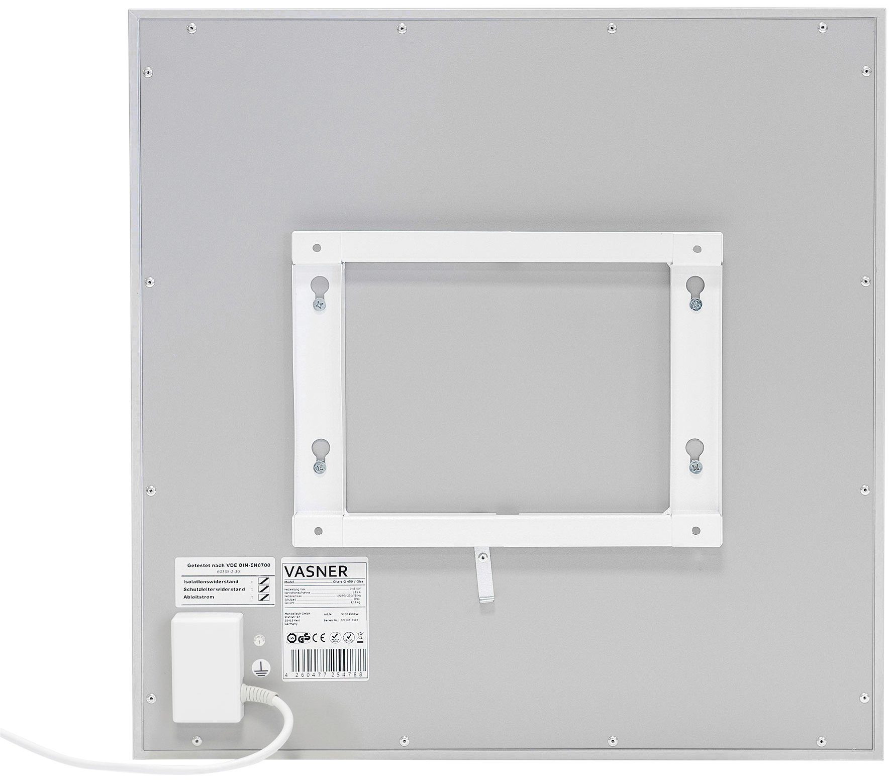 Vasner Infrarotheizung Glas mit Rahmen grau, 550 W, Citara G, Infrarot Glasheizung, IP44 Bad geeignet