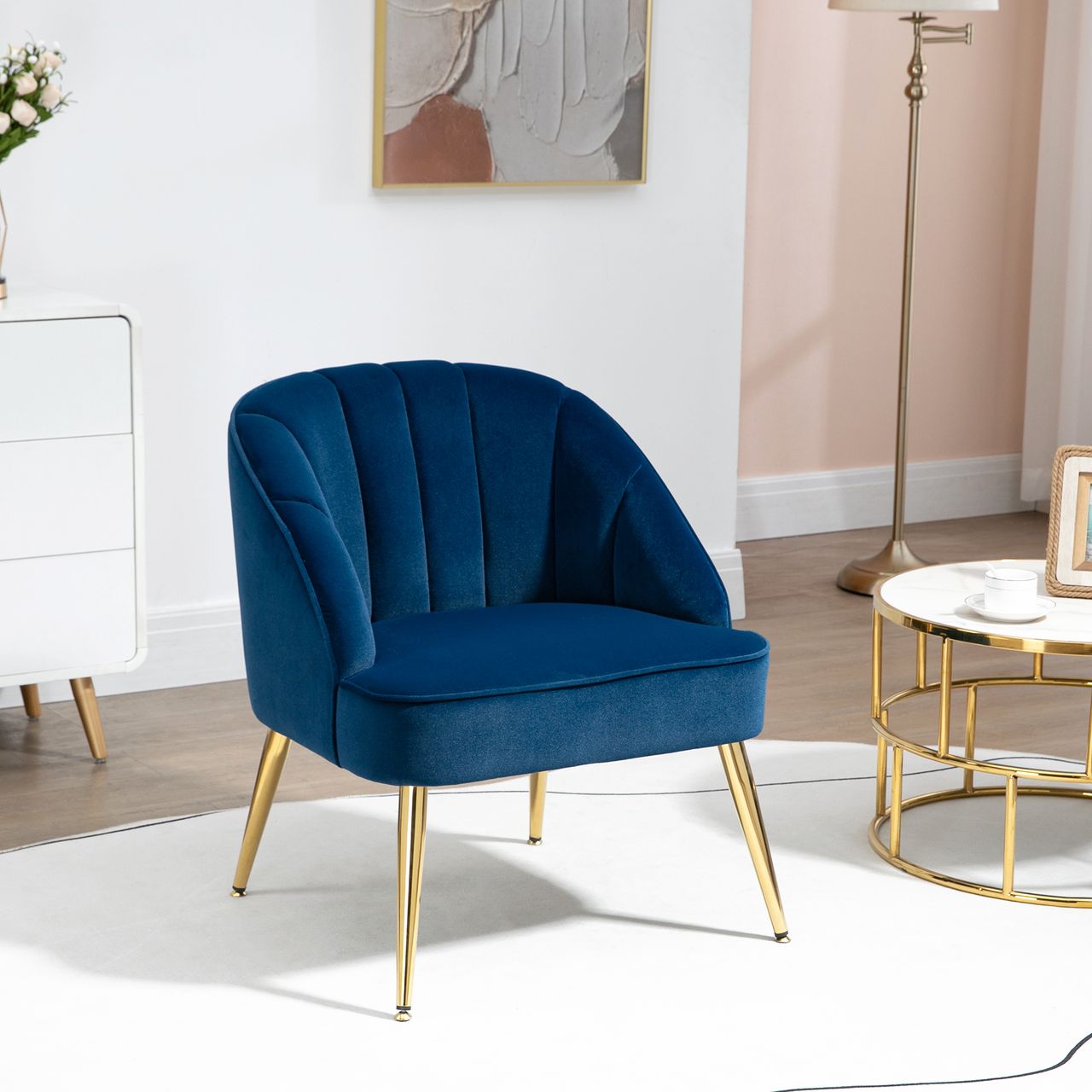 HOMCOM Ohrensessel Loungesessel Polstersessel mit Samtoptik Relaxsessel Blau
