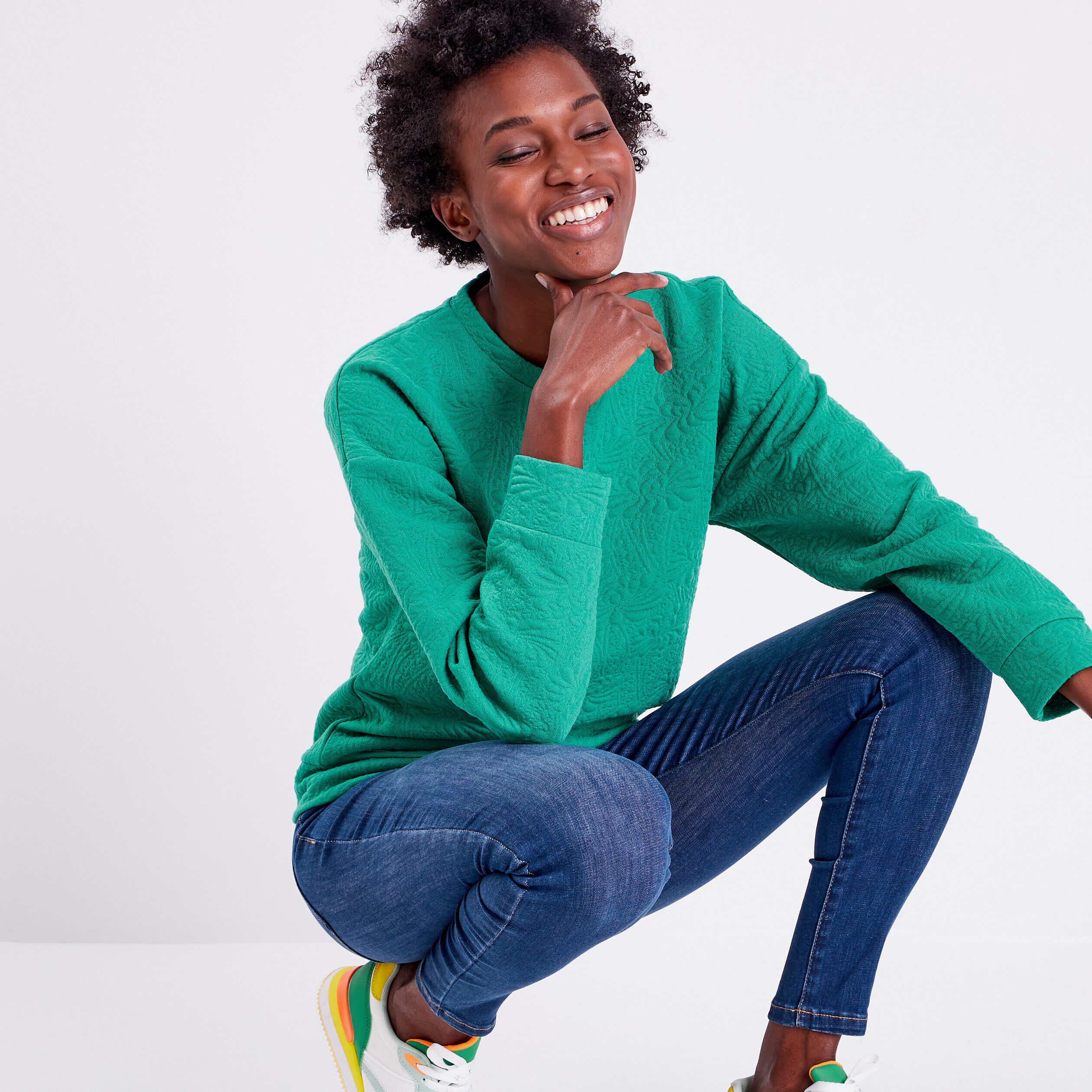 Sweat manches longues vert turquoise femme | Cache Cache